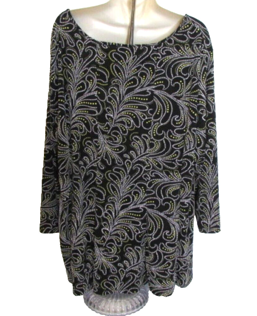 Women’s Black White & Yellow Tunic Career Blouse 22W-24W