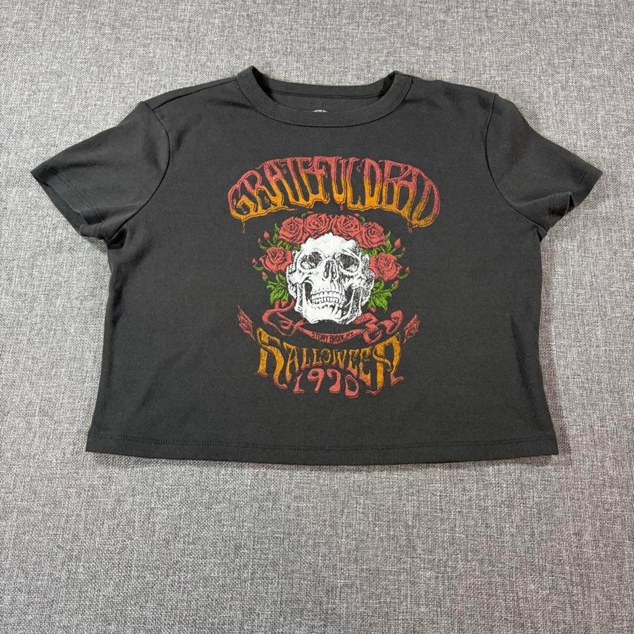 Grateful Dead Halloween 1976 Skull Roses Crop Tee Women’s Small Black Shirt