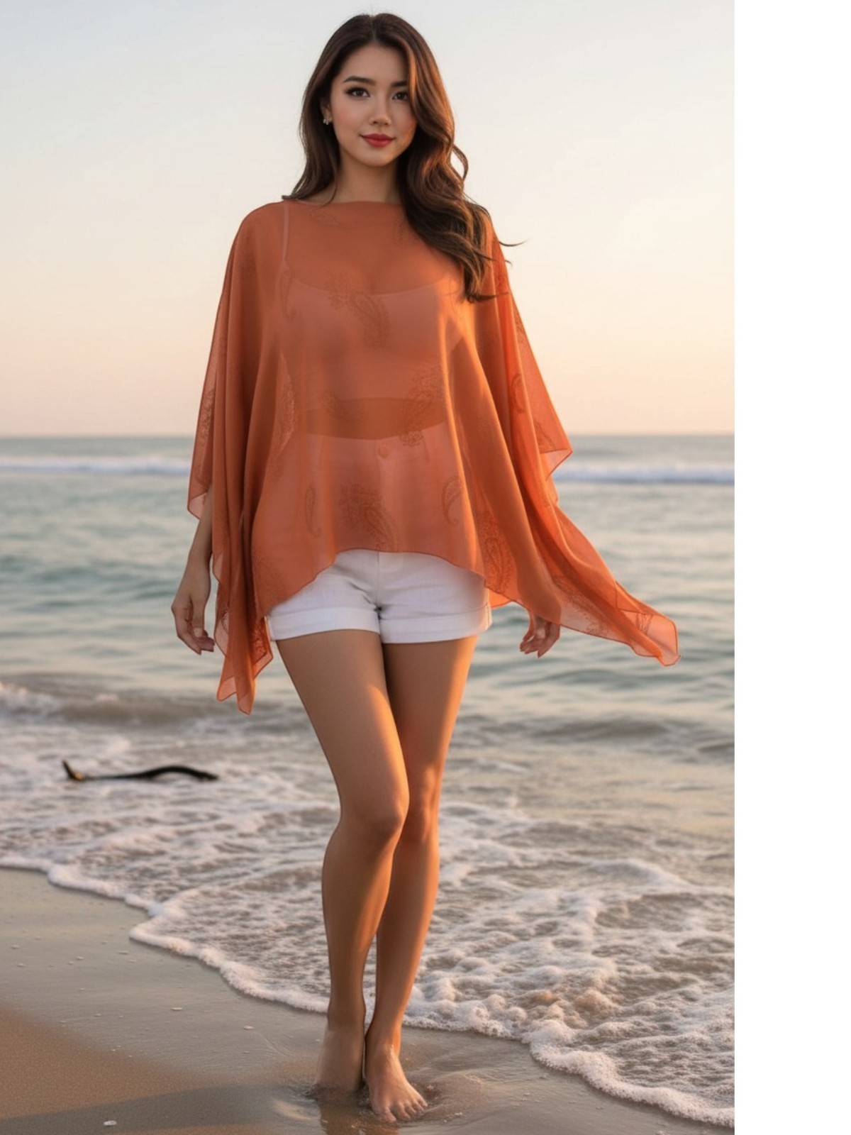 Ladies Poncho Kaftan Orange Rust Embroidered Top Ladies Plus Size One Size