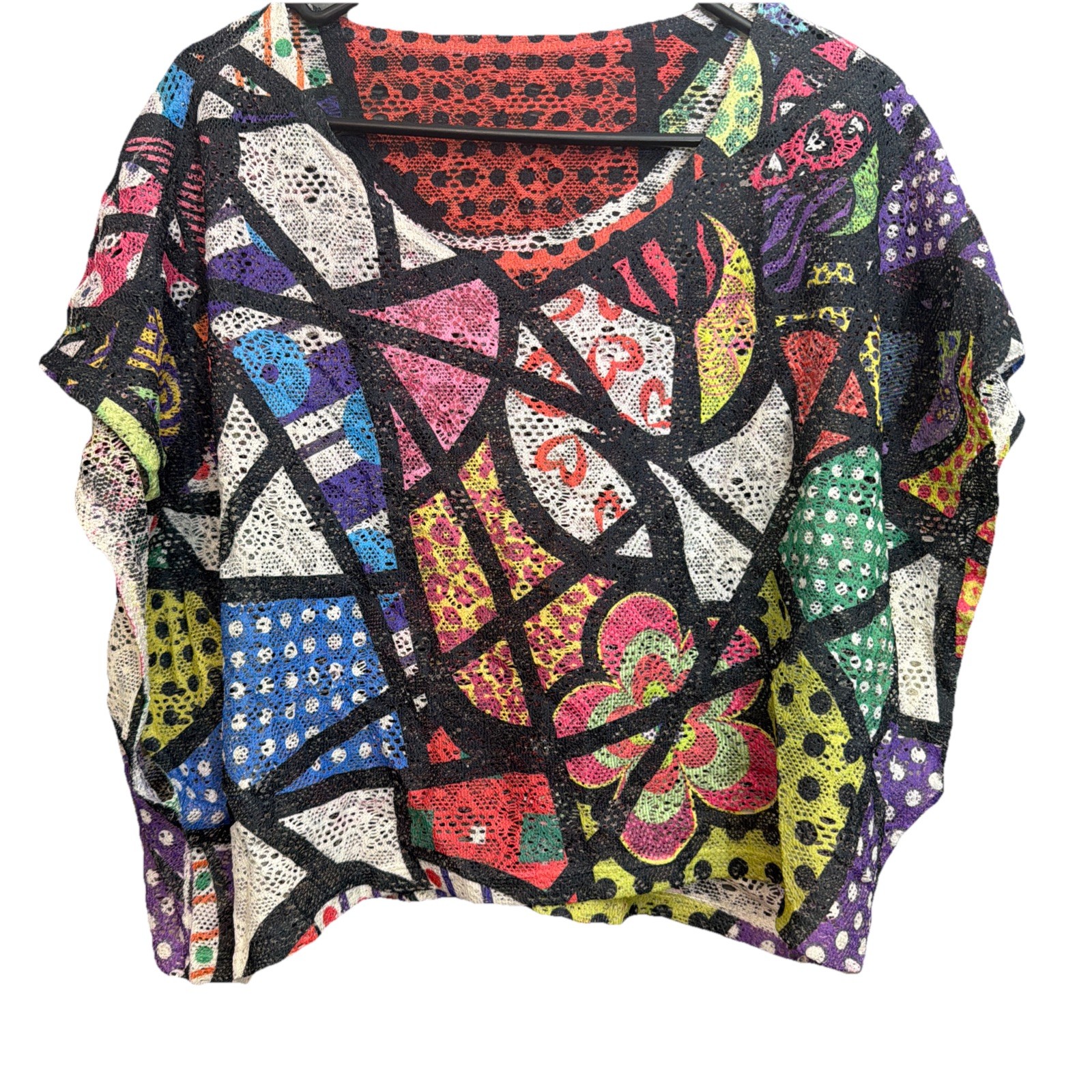 Vintage Crocheted Picasso Style ArtCotton Floral Cropped Boxy Top