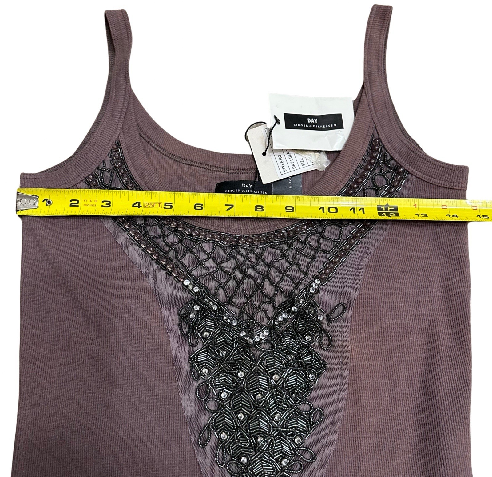 Day Birger et Mikkelsen Embellished Brown Tank Top SZ Small Designer Sheer NWT