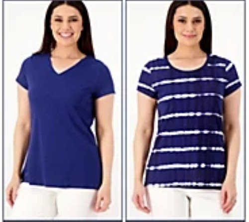 Belle Beach by Kim Gravel Tie-Dye Stripe & Solid Knit Tops Nautical Navy 2X New