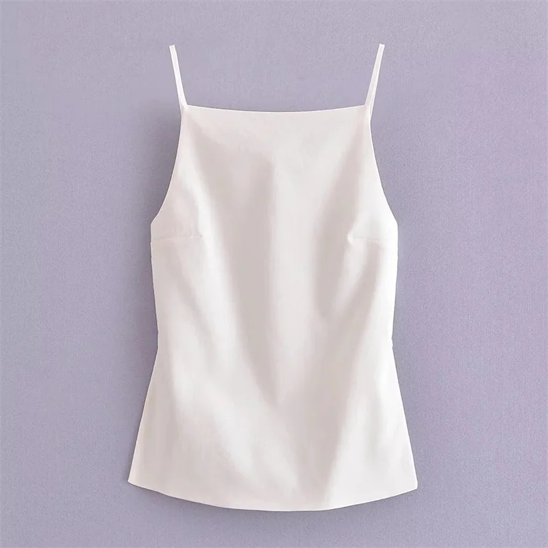 Black Backless Top Female White Sleeveless Crop Top With Straps Summer