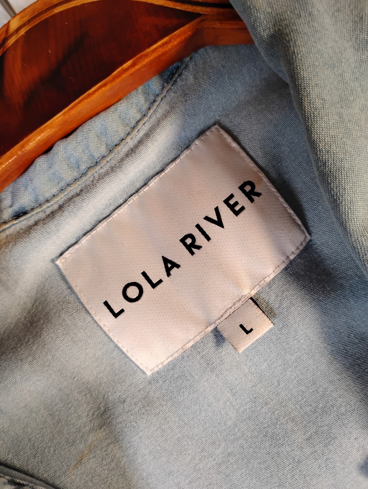 Lola River Womens Button-Down Shirt Chambray Lyocell Pockets Western Size L Blue