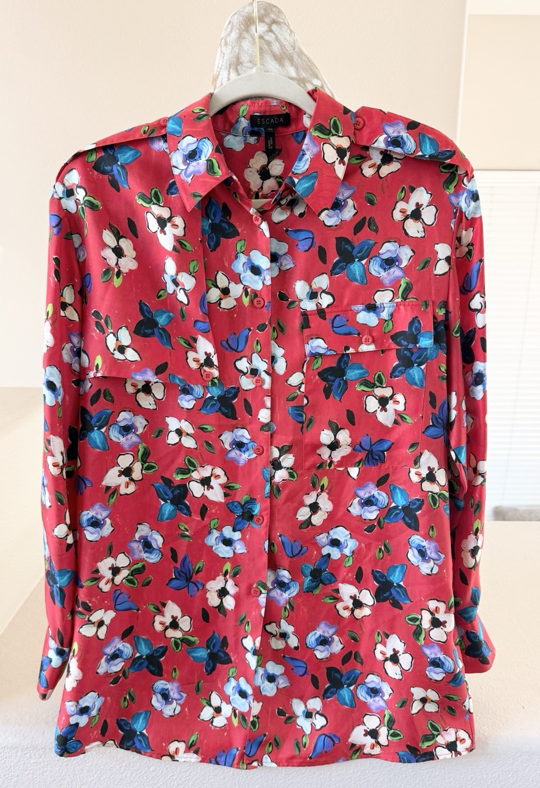 ESCADA Resort 2019 Floral Silk Blouse Oversized Women’s Sz 36 US 4-6 New