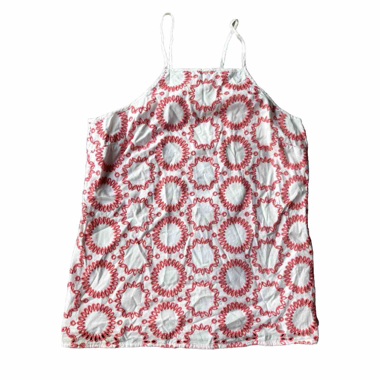 Banana Republic Milly Collection Tank Top Sz M Pink Coral White Eyelet Embroider