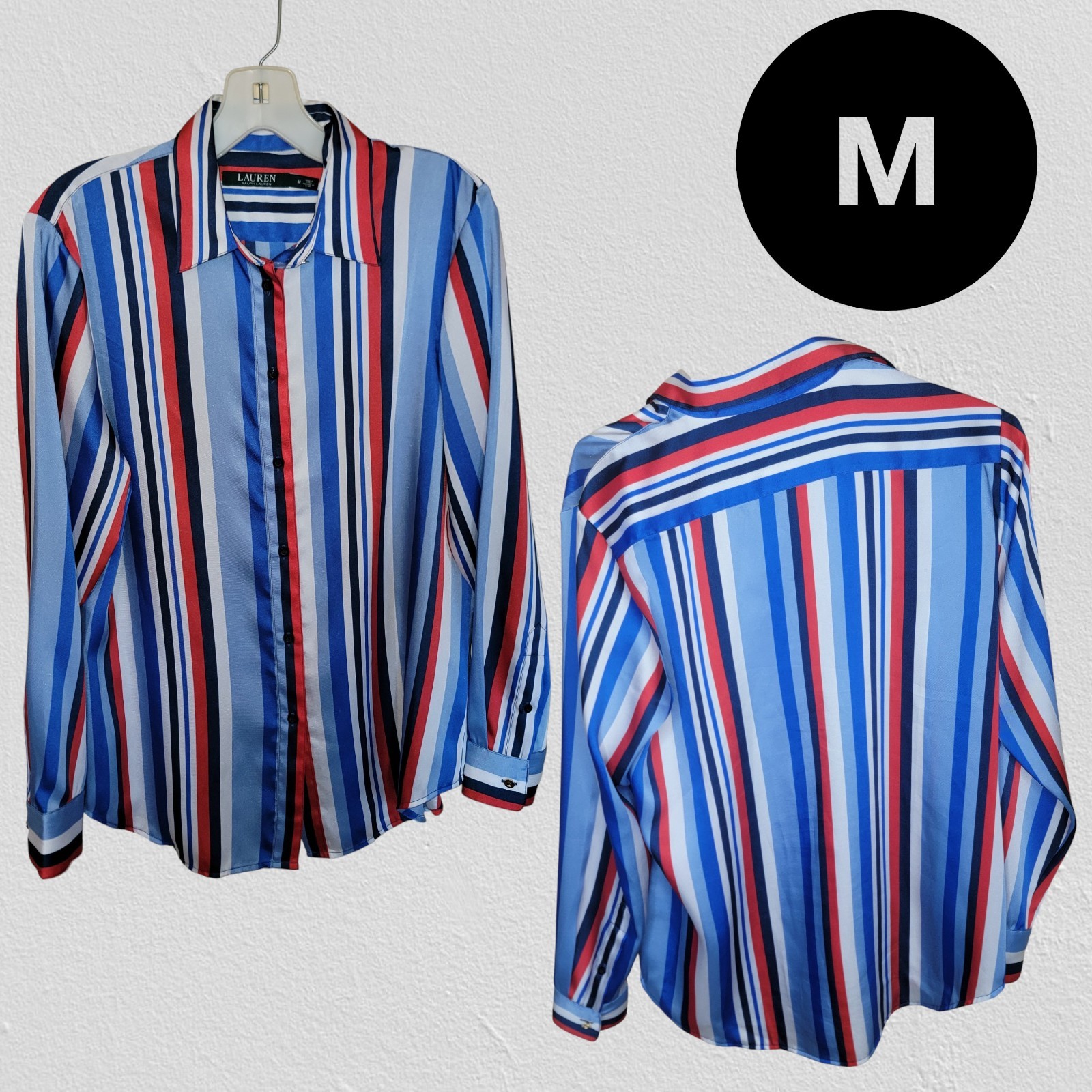 Ralph Lauren Green Label Red White Blue Striped Long Sleeve Size Medium Med