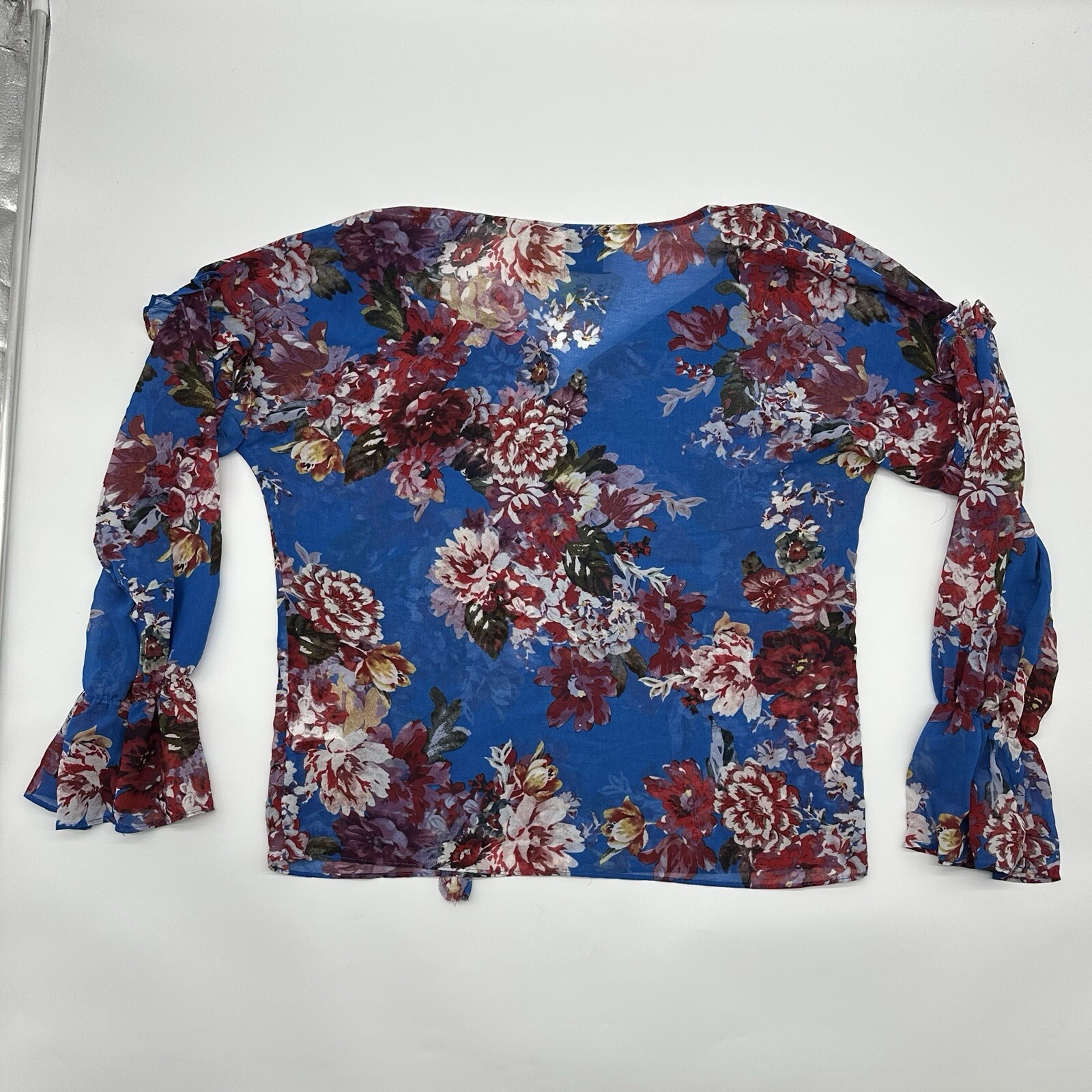Elie Tahari Size XS Spring Blossom Print Sheer Chiffon Long Sleeve Blouse NWT