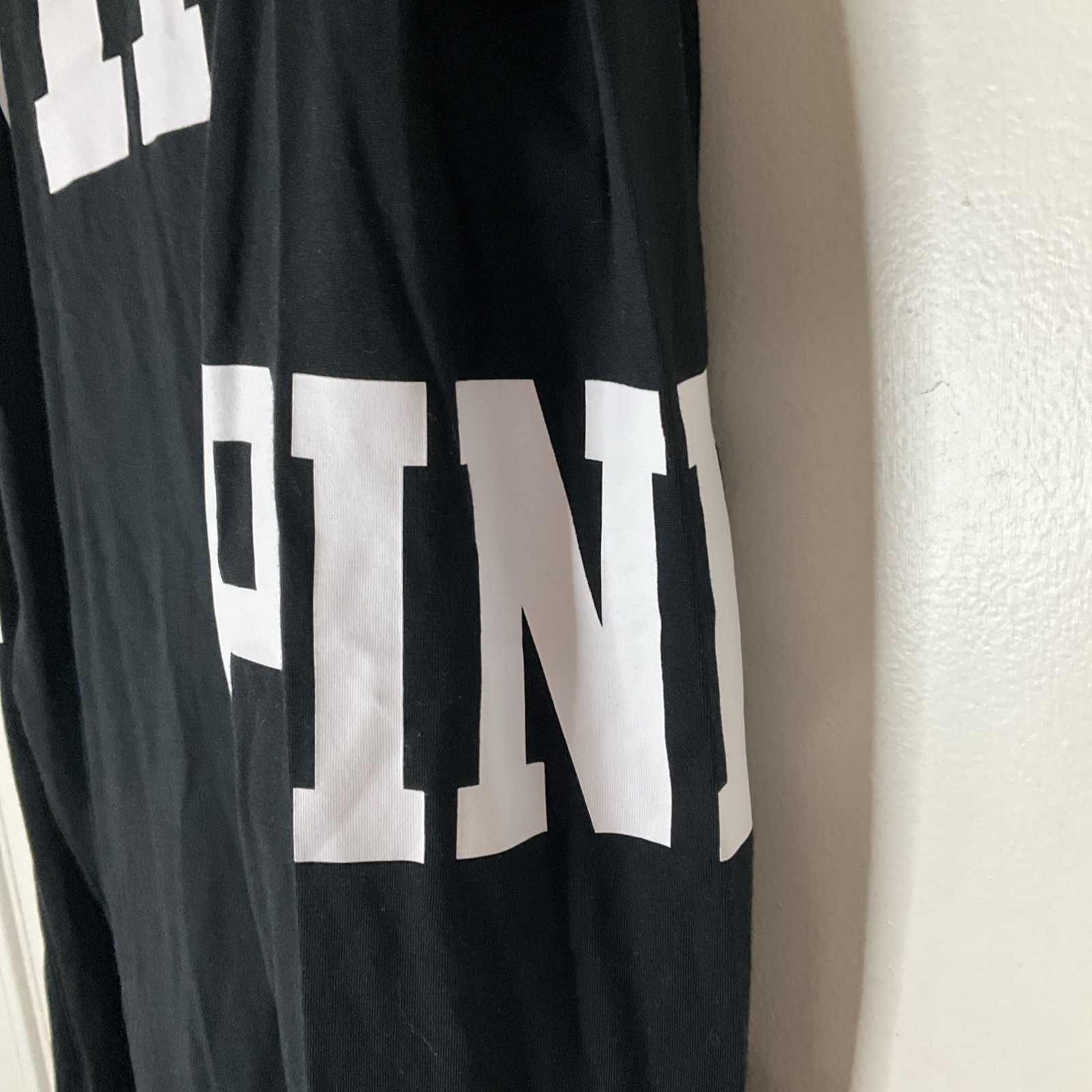 NWT VS pink open shoulder black logo long sleeve top size L