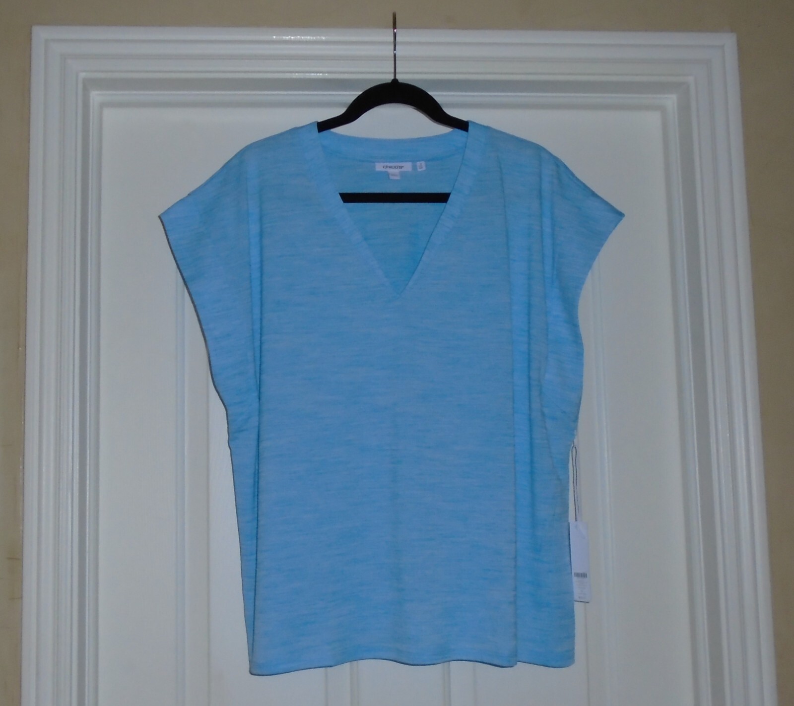 Chico’s ZENERGY SPACE-DYED V TEE Size 4 XXL 20 22 Poolside Blue SS UPF NEW $56