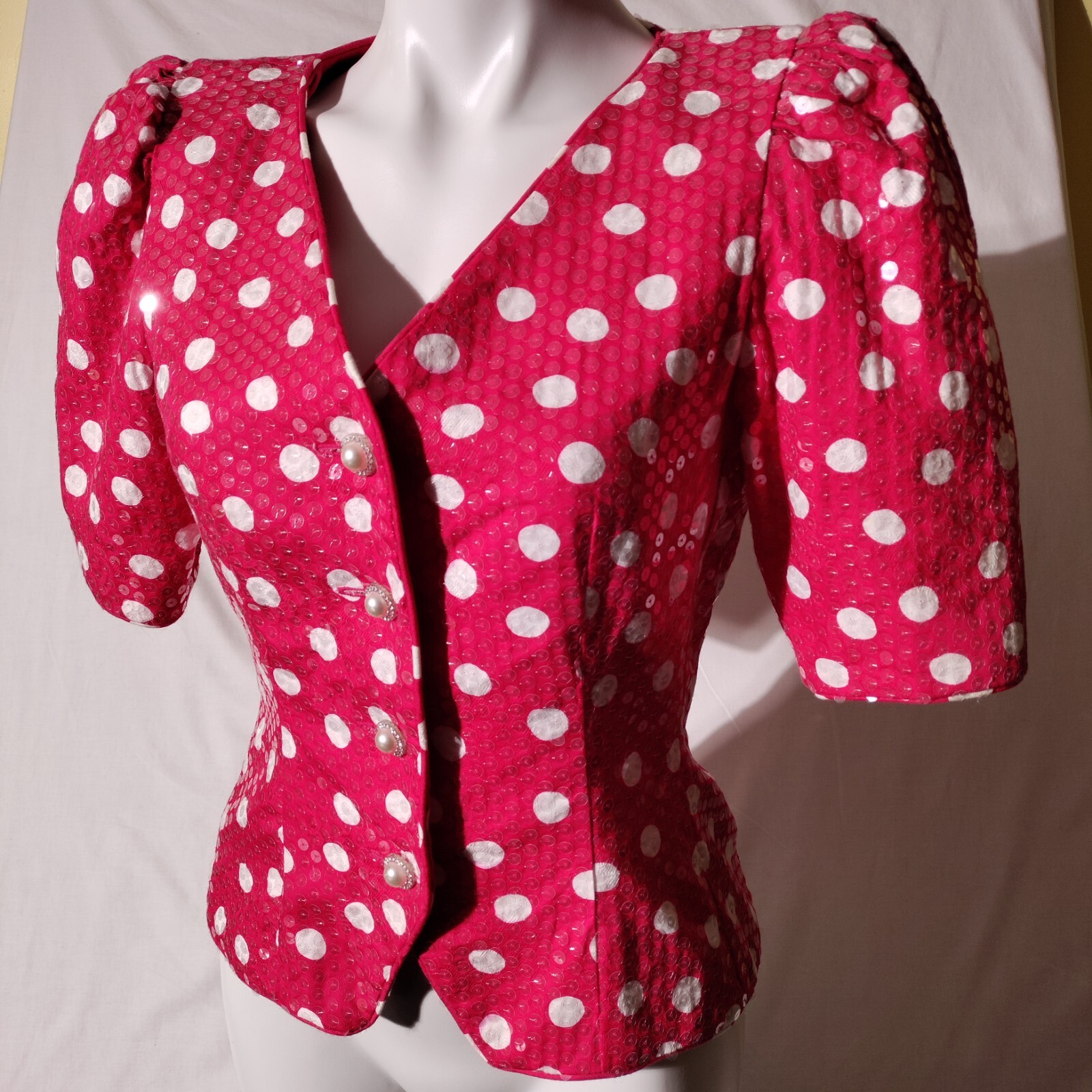 Rickie Freeman for Teri Jon Pink White Polka Dot Fun Vintage Size 4 100% Cotton