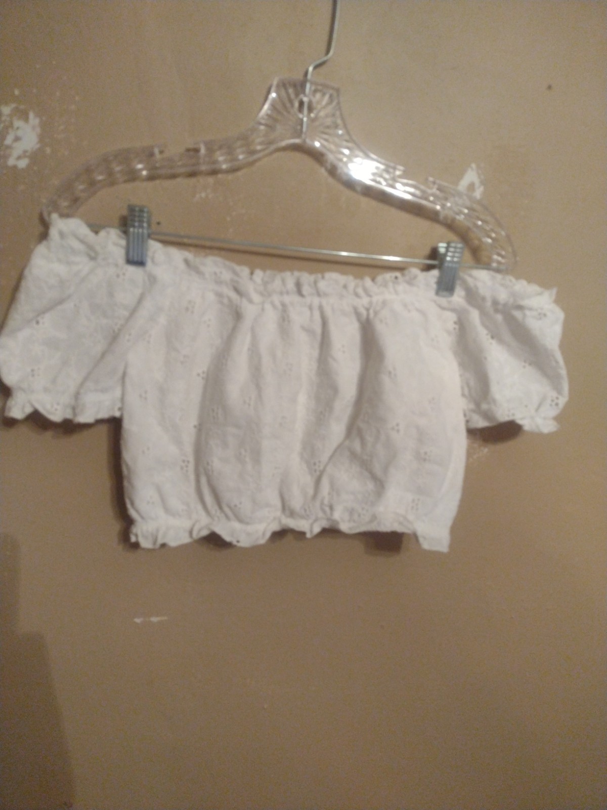 papaya Medium M White Cropped Short Sleeve Off The Shoulder Top Cotton