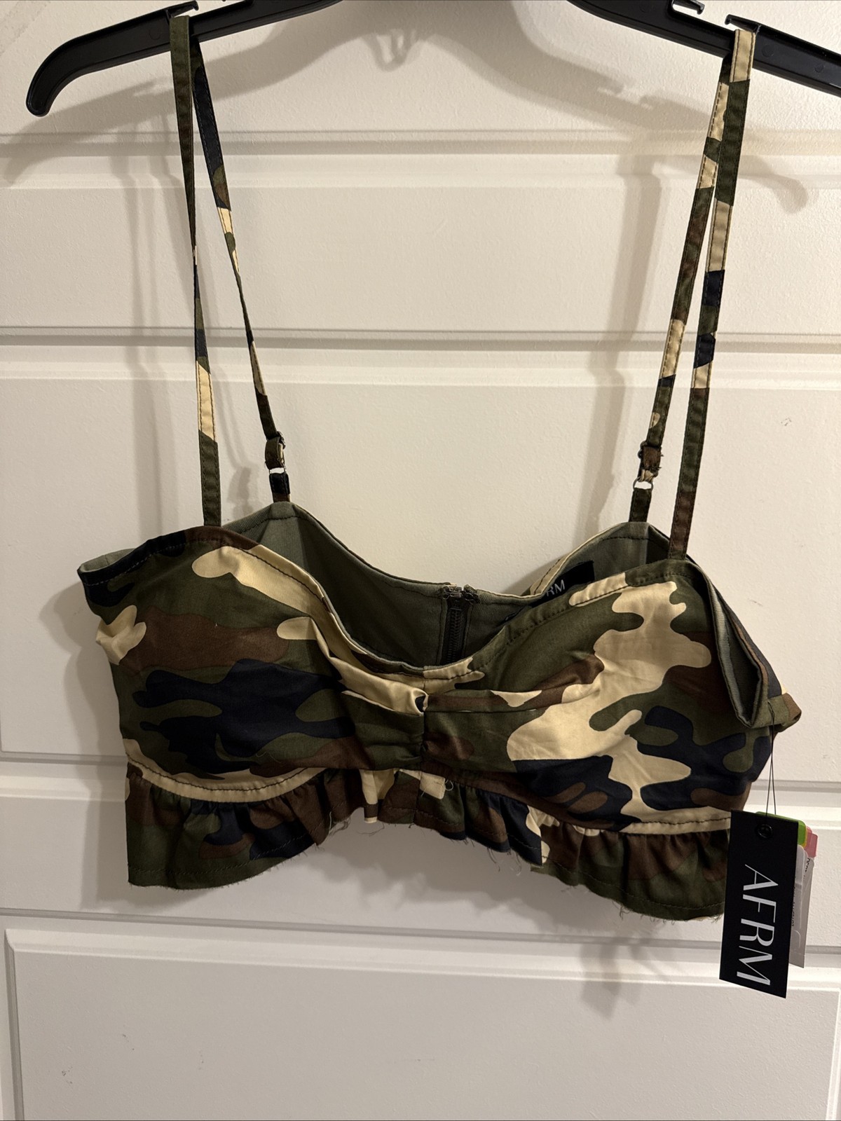 AFRM Camo Ruched Crop Top L Padded Bra