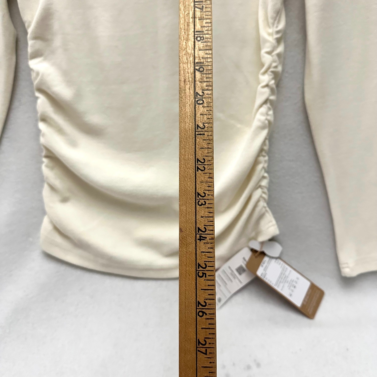 OGL Eco-Mousse Ruched Long Sleeve Mock Neck Top Cream Off White Medium NWT