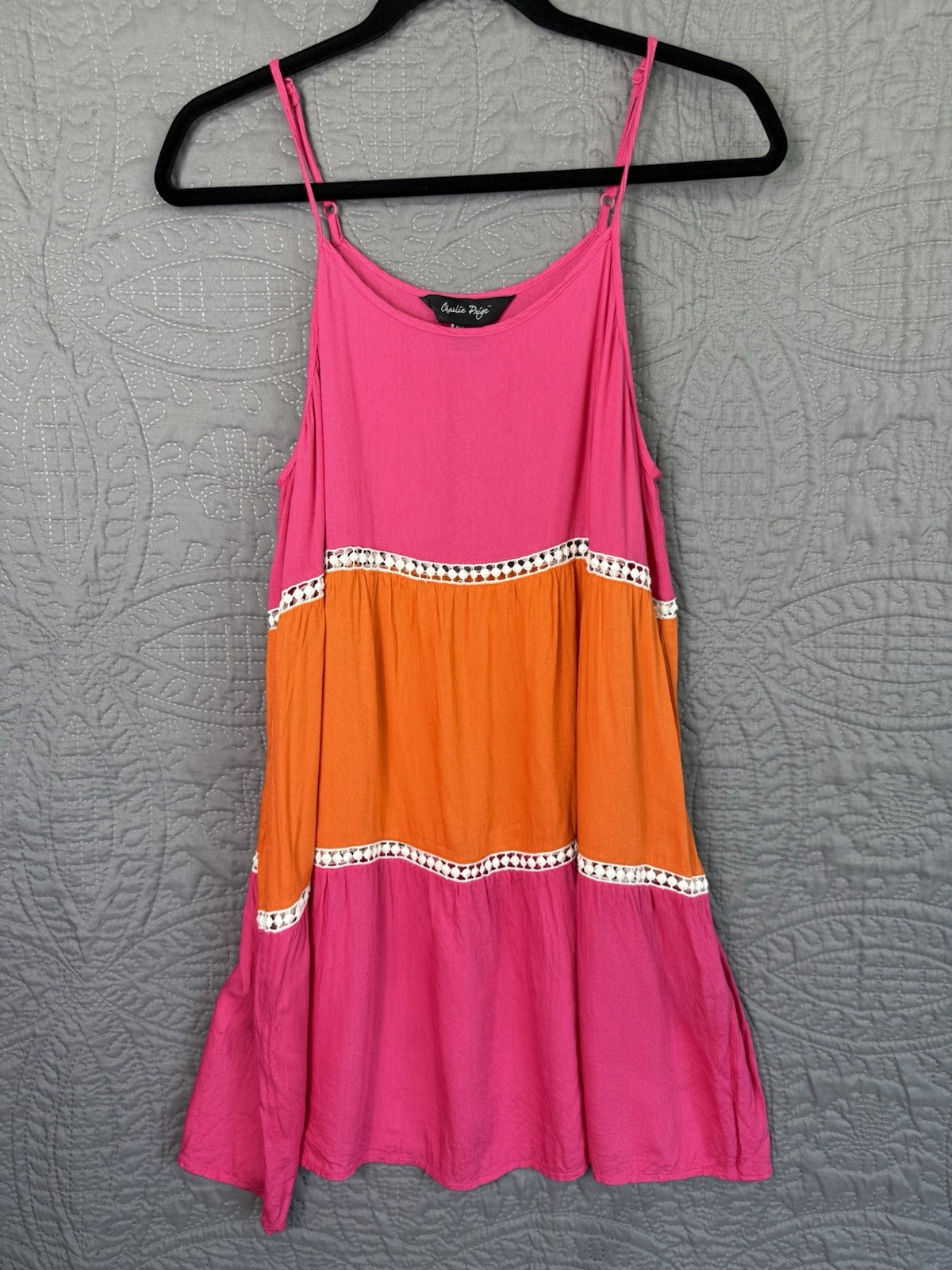 CHARLIE PAIGE Pink & Orange 100% Rayon Sleeveless Top Tank Large S-M