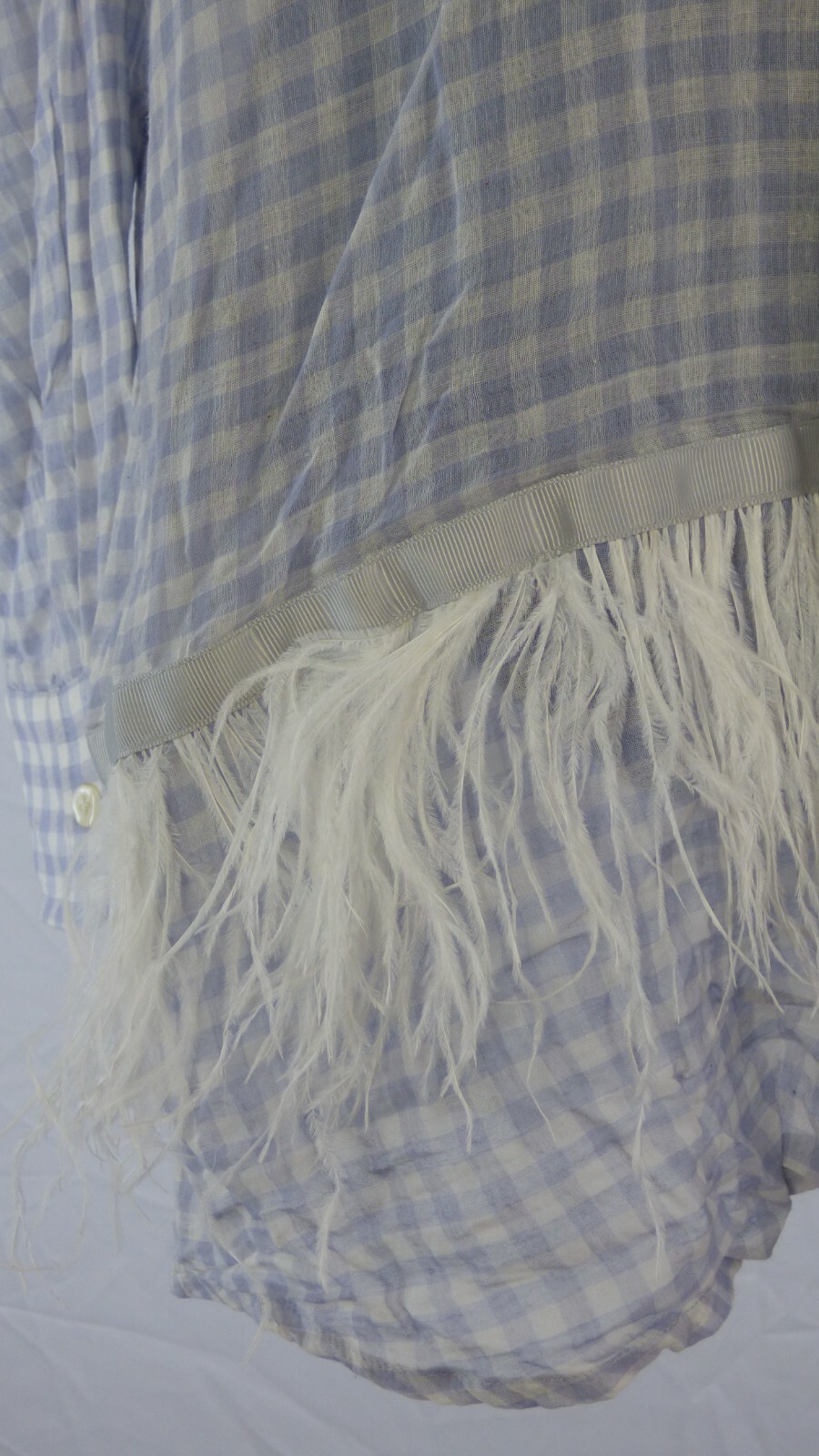 Twinset Simona Barbieri Gingham Cotton Shirt Feather Trim Longline Casual S