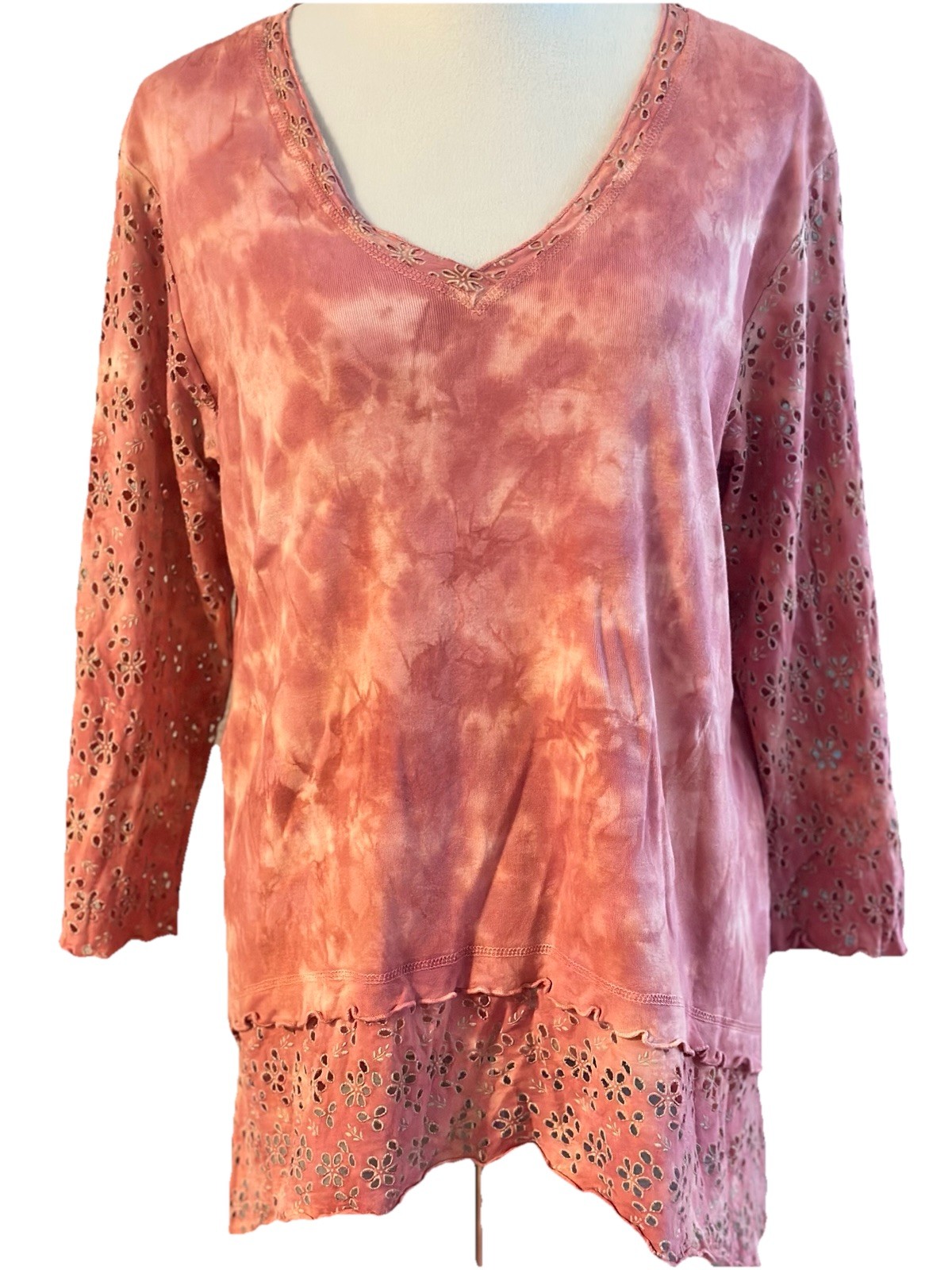 Glima Top Sz 1X Pink Wash Grunge Fairy Y2K Renaissance Script Rose Indie Tie Dye