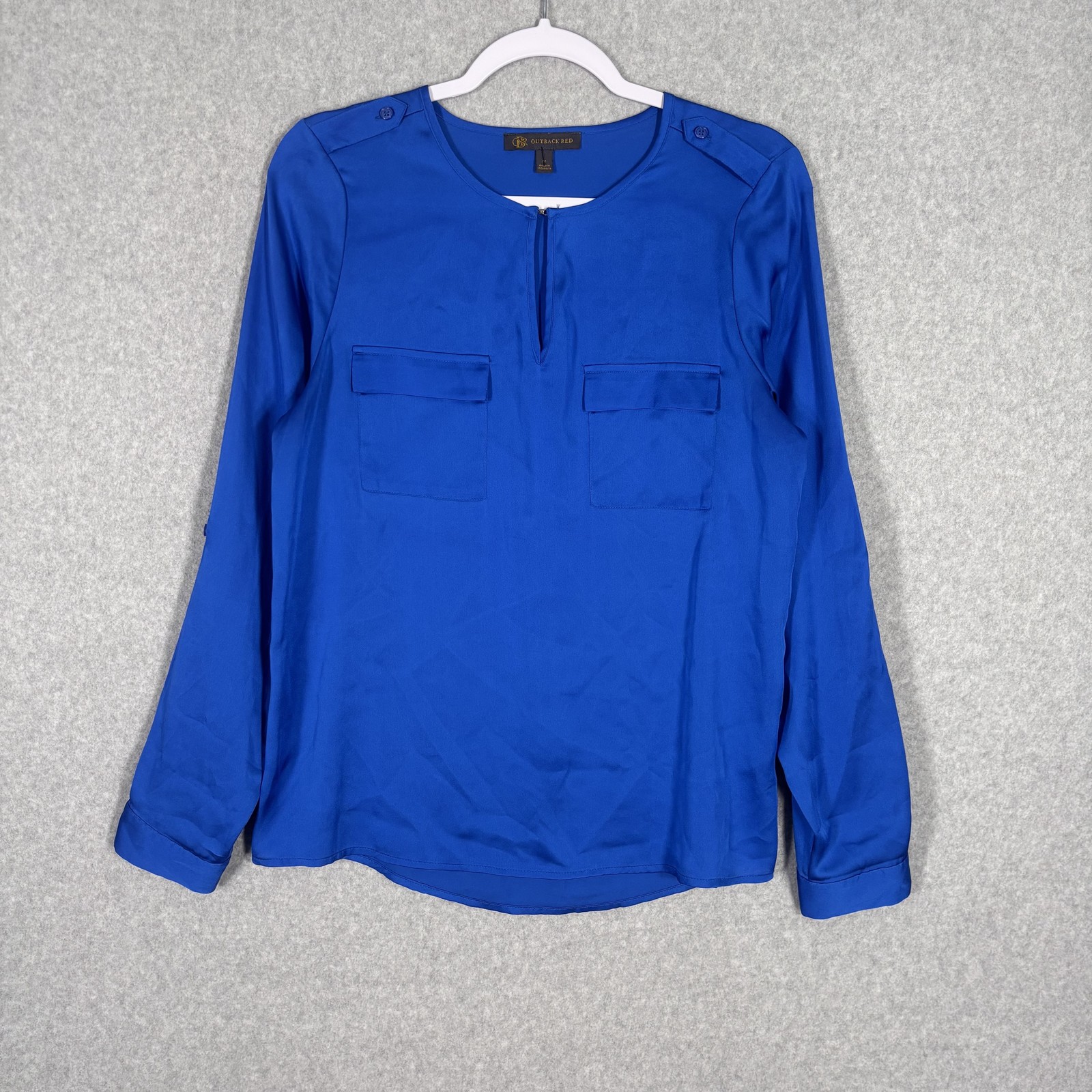 Outback Red Blouse Medium Satin Pocket Popover Minimal Silky Quiet Career Church