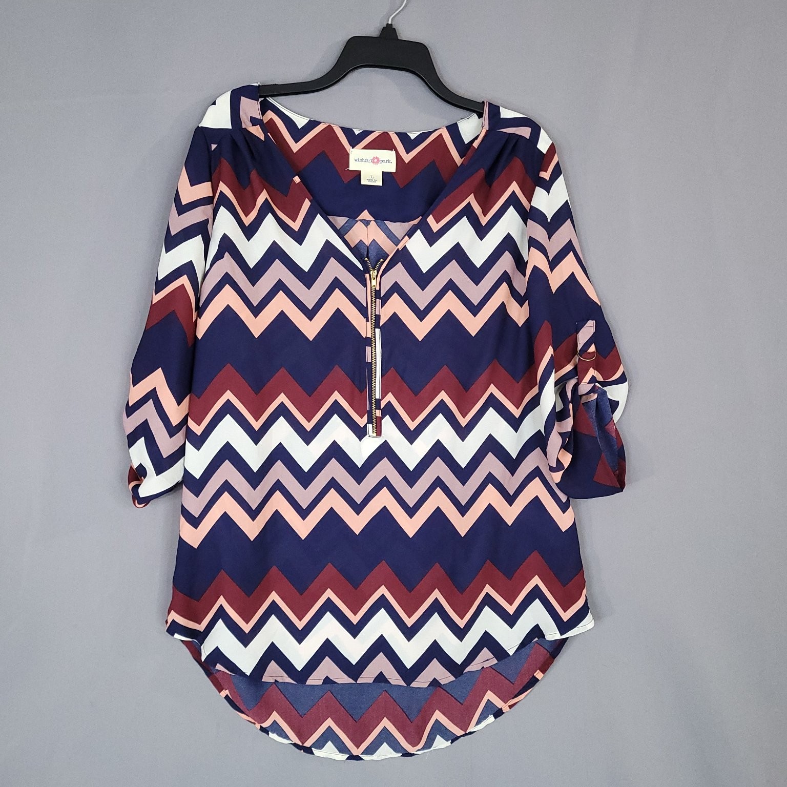 wishful park. Women’s L Multi-Color Chevron Roll Tab Sleeve V-Neck Top