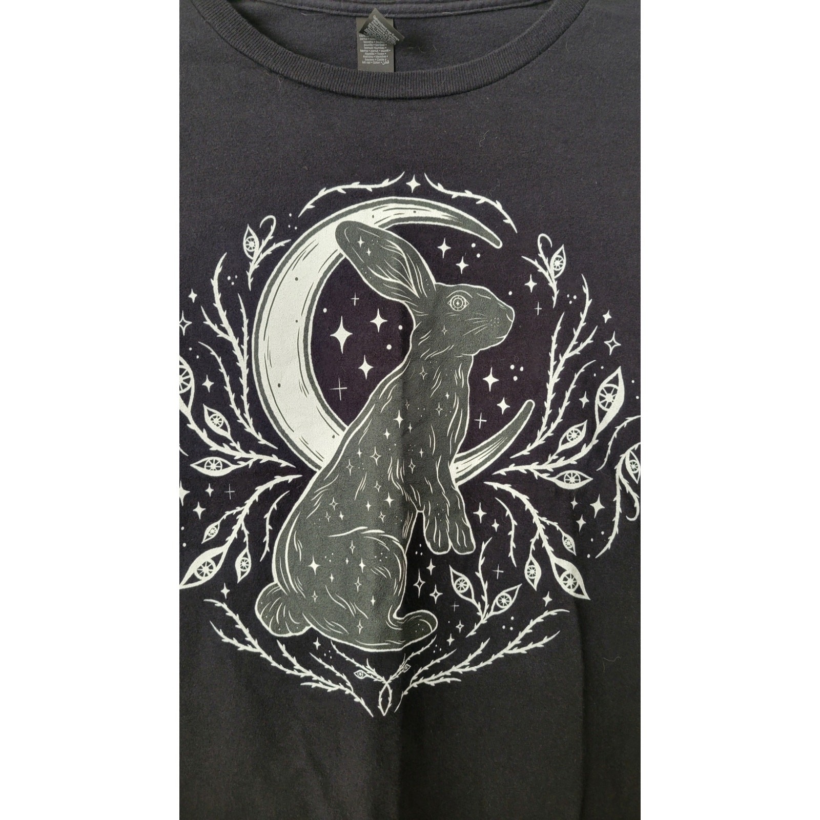 Moon Rabbit Celestial Graphic T Shirt Black 2XL Witchy Gothic Crescent Moon Tee