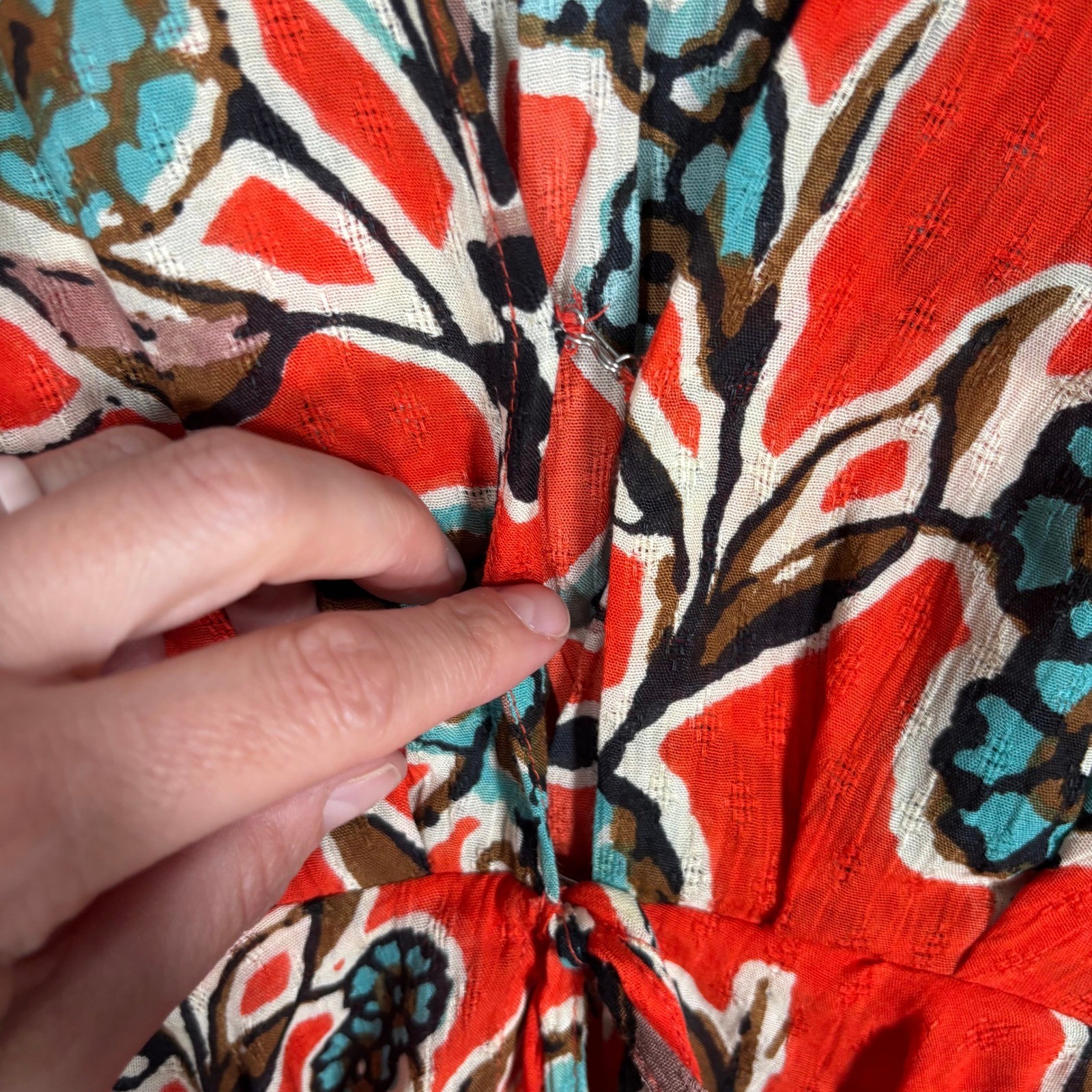 Band of the Free Kimono Top Small Red Floral Boho Bell Sleeve Tassel Tie Front