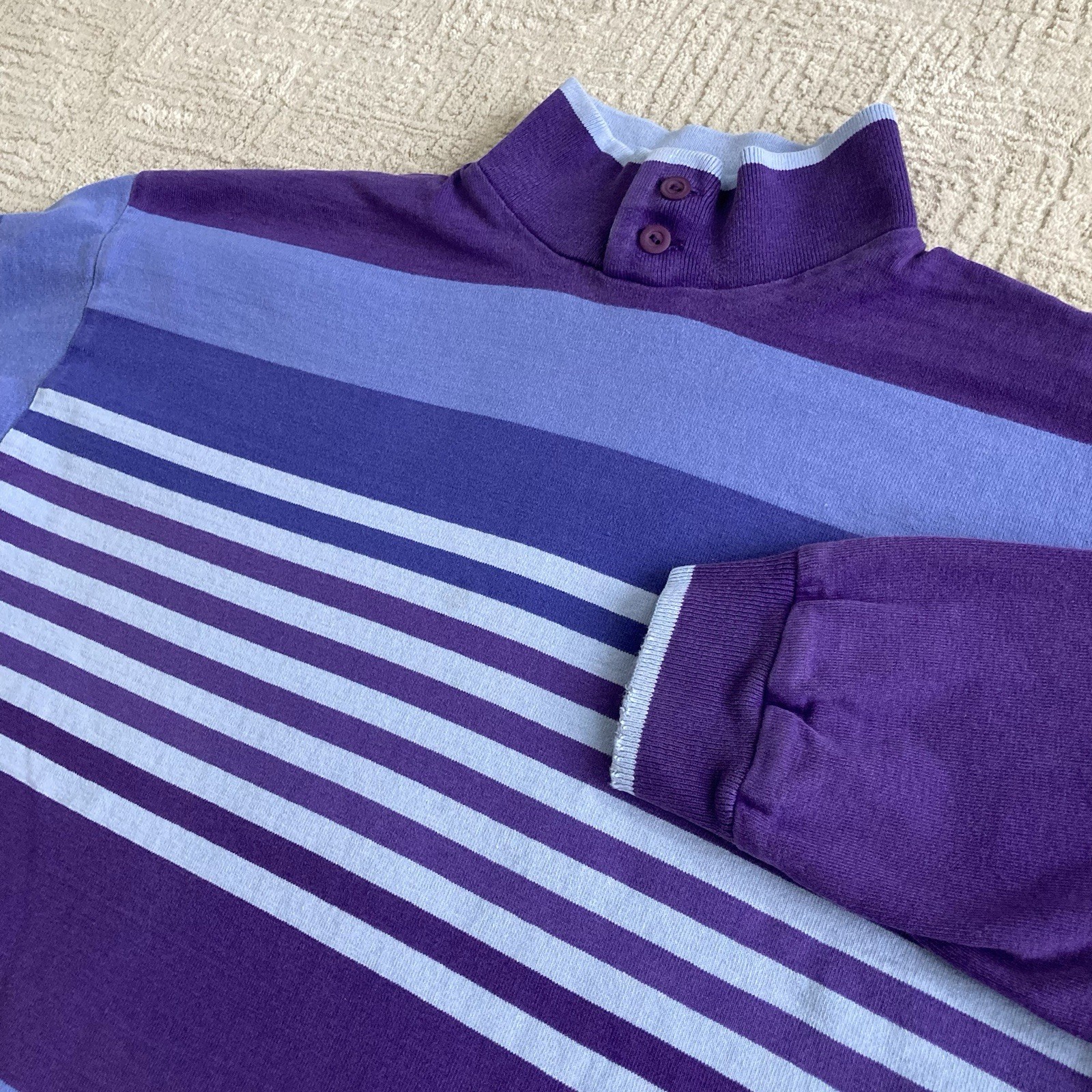 Vintage 80s L.L. Bean Rugby Shirt Women’s XL USA Made Mockneck Purple Striped