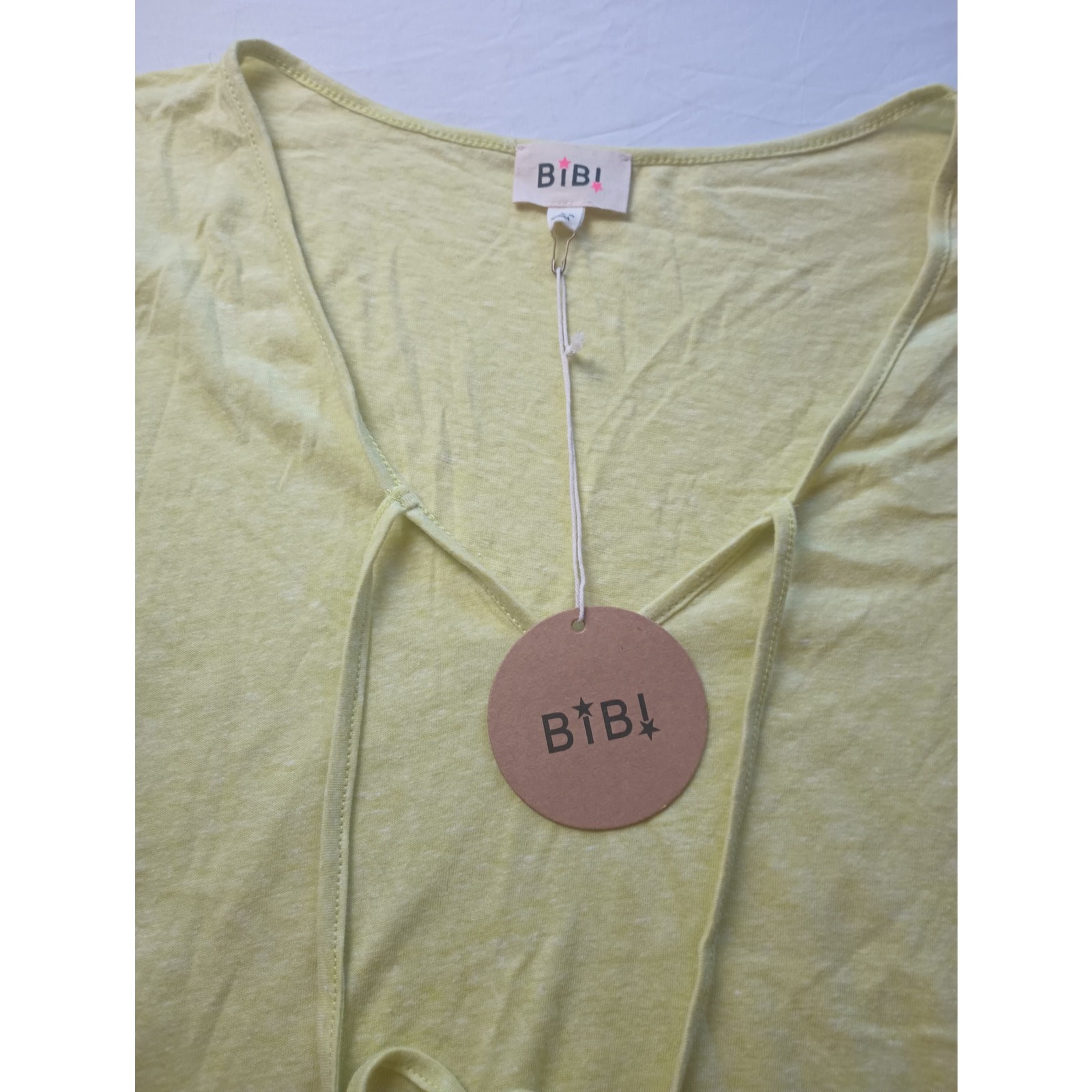 Bibi Cotton Butter Yellow Blouse Top Women Size Large NWT Boho