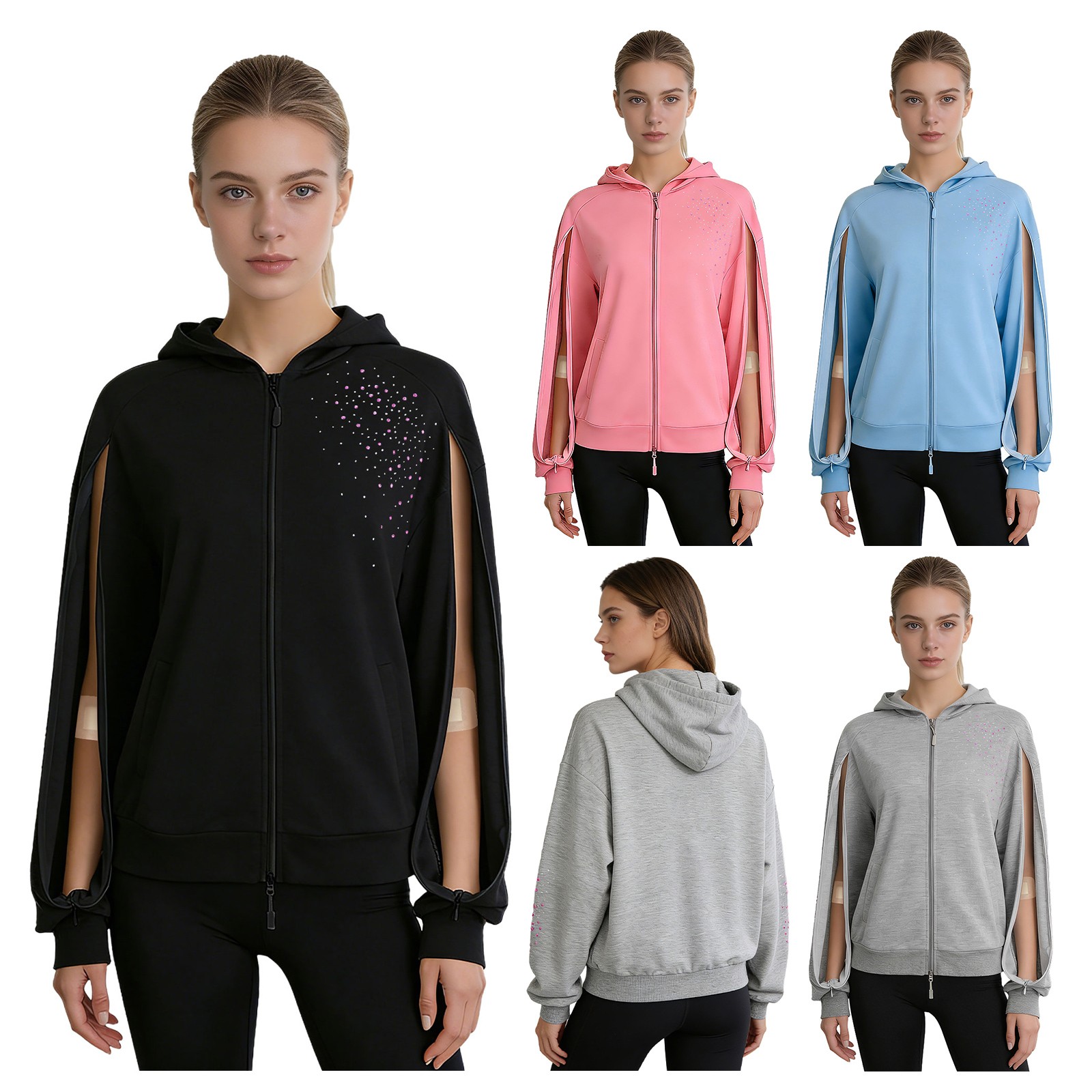 Women Arm Zipper Dialysis Hoodie Full-zip Casual Hooded Sweatshirt With Pockets