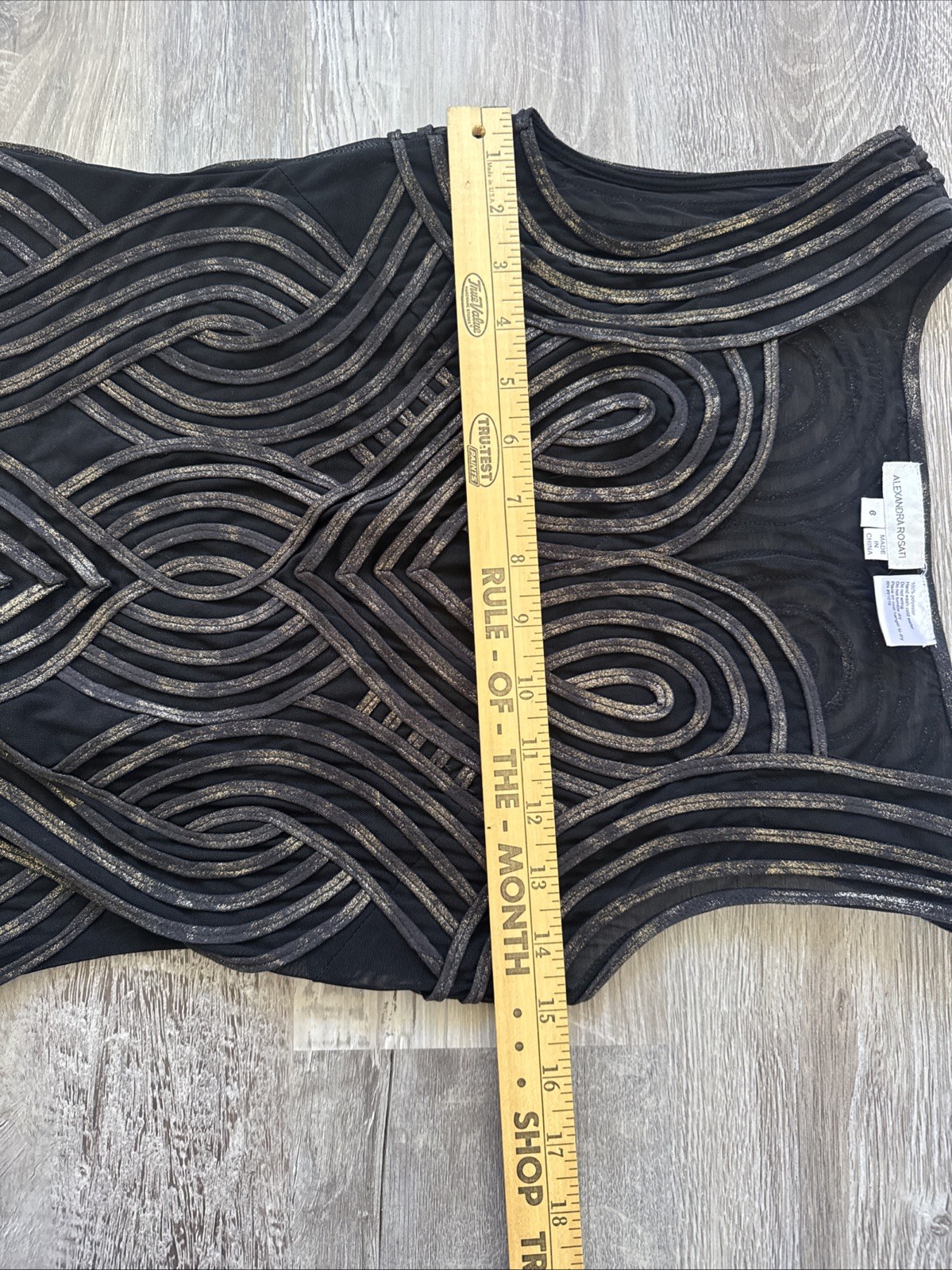 Alexandra Rosati Sleeveless Mesh Ribbon Top Size 6 Avant Garde Black Gold