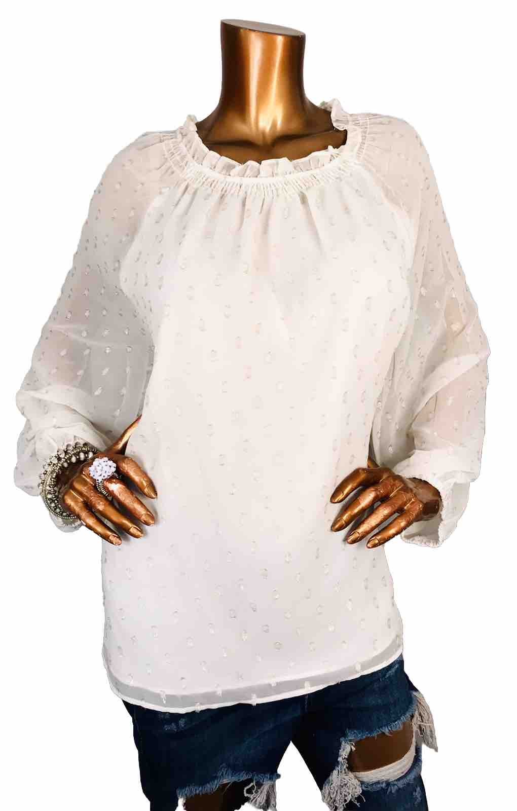 Talbots 3X Plus Top NWT Lined Blouse Textured Shiny Dots Long Sheer Slvs Ruffled