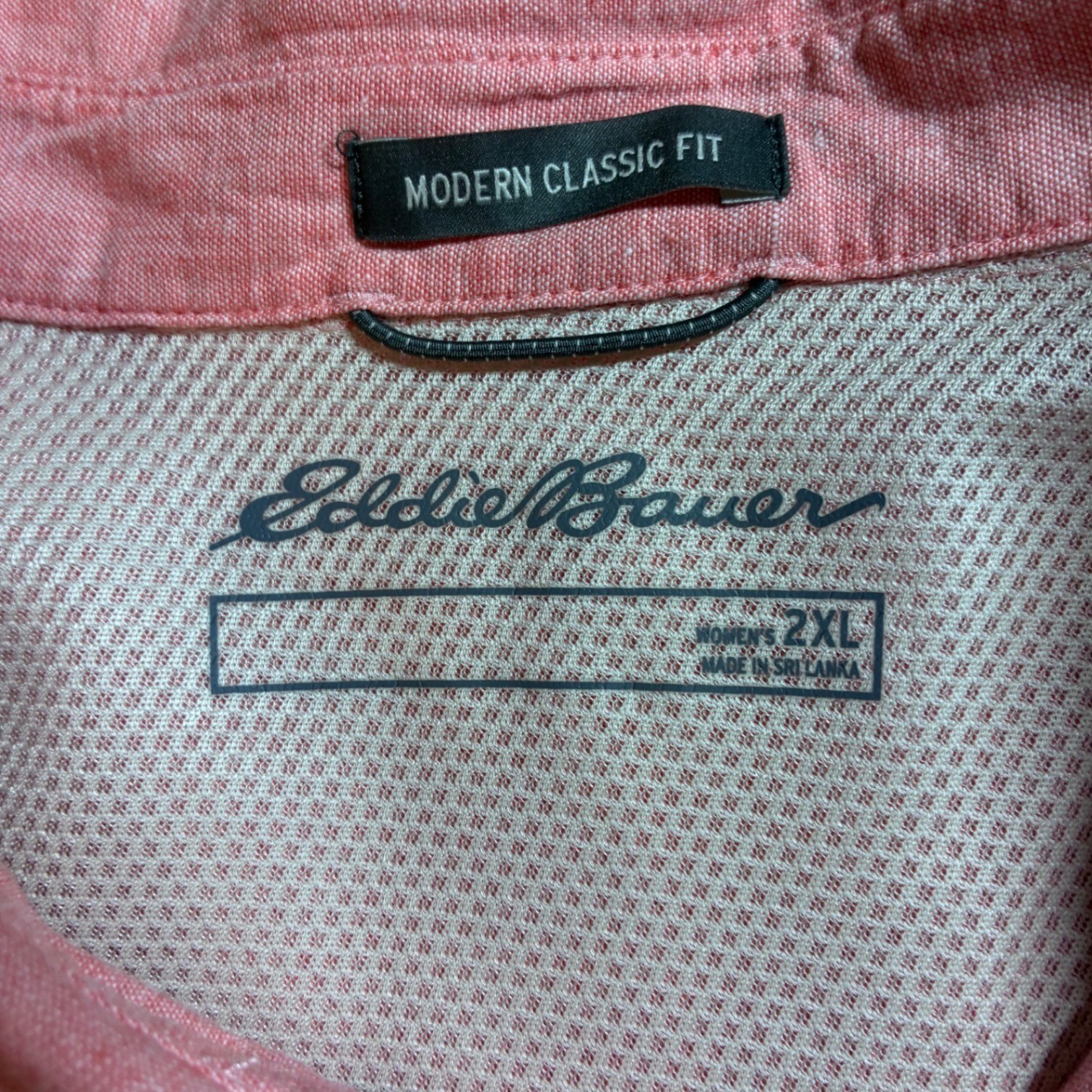 Eddie Bauer Modern Classic Fit Cotton Linen Mesh Back Shirt Pink Button Down 2XL
