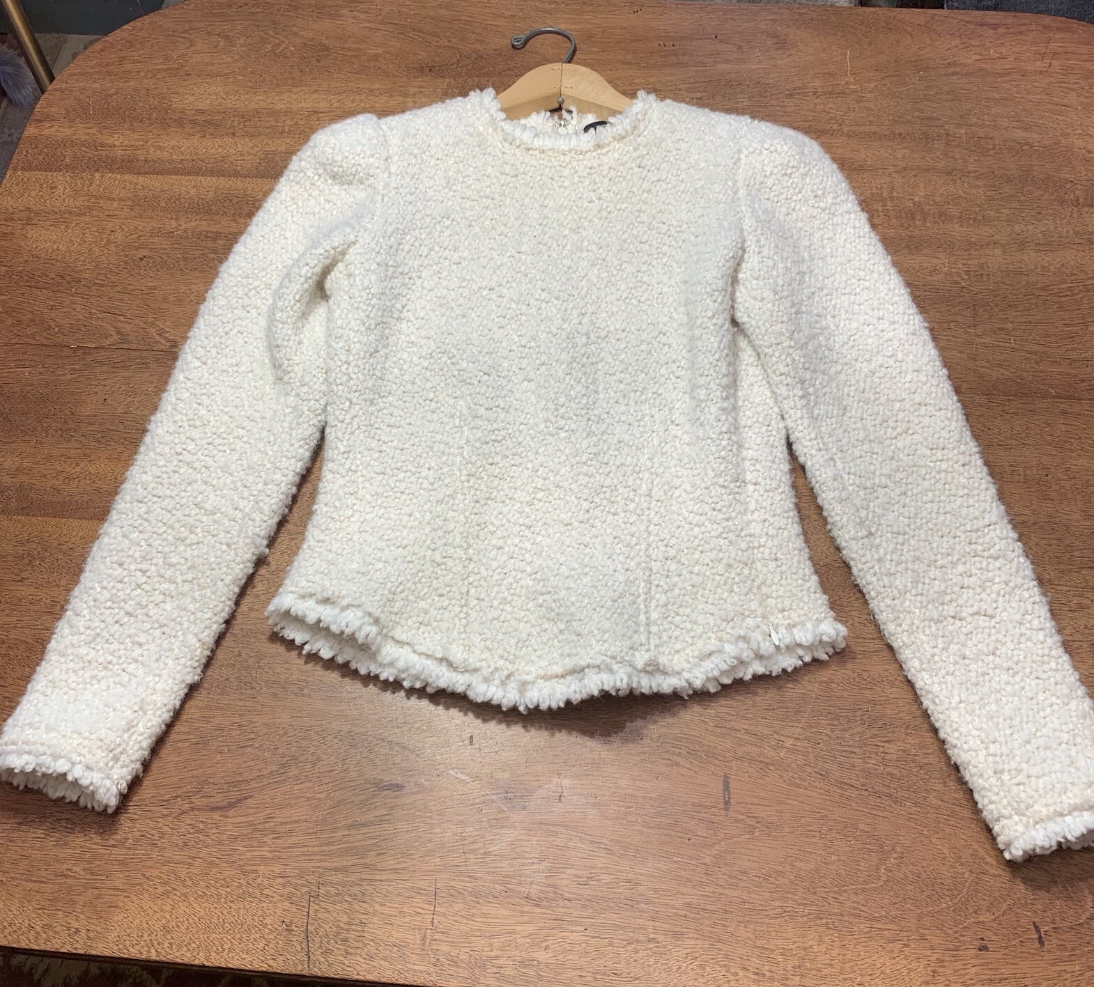 ISABEL MARANT GWEN Boucle Cream Ivory Top Sweater Tweed Fringe Fitted 34 US 2 XS