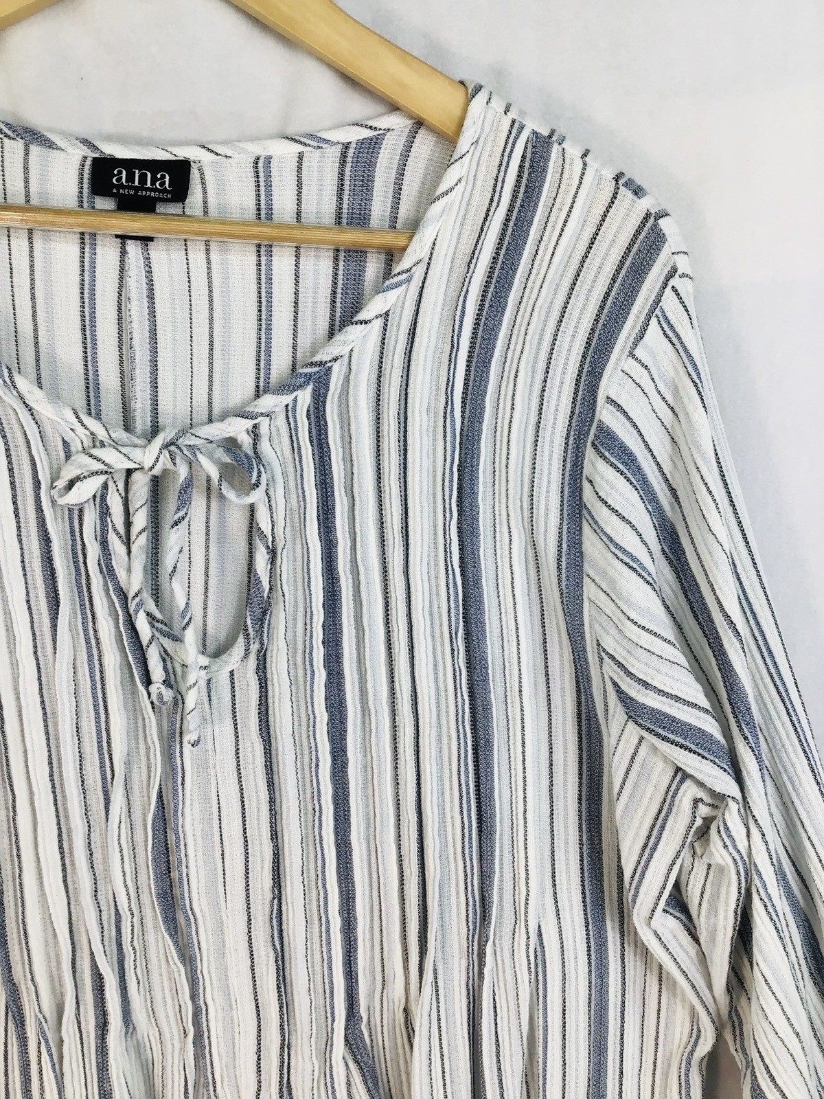a.n.a. Striped Peasant Blouse Women’s L Boho Cottage core Cotton Baby doll Top