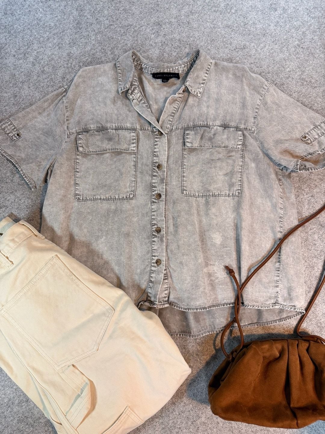 Jane + Delancey Women’s Acid Wash Grey Lyocell Short Sleeve Utility Shirt