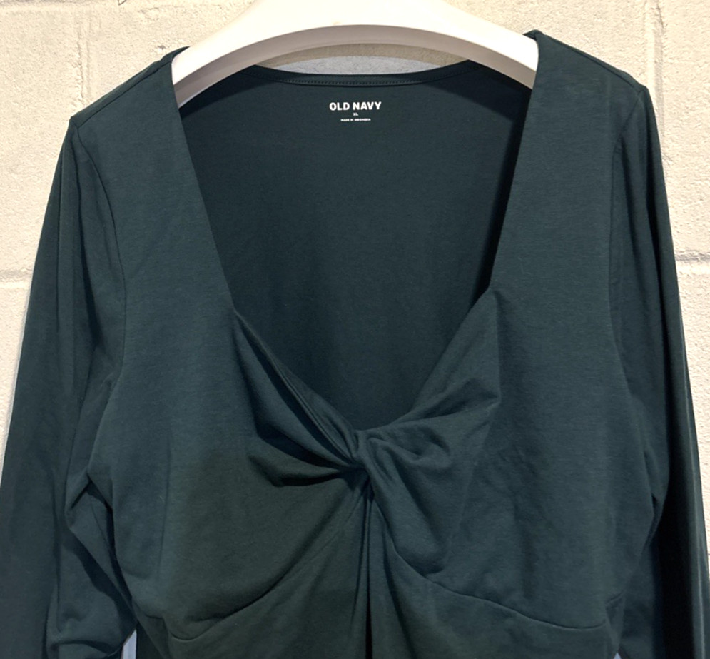 Old Navy Twist Front Top Dark Green Long Sleeve Stretch Womens Size XL
