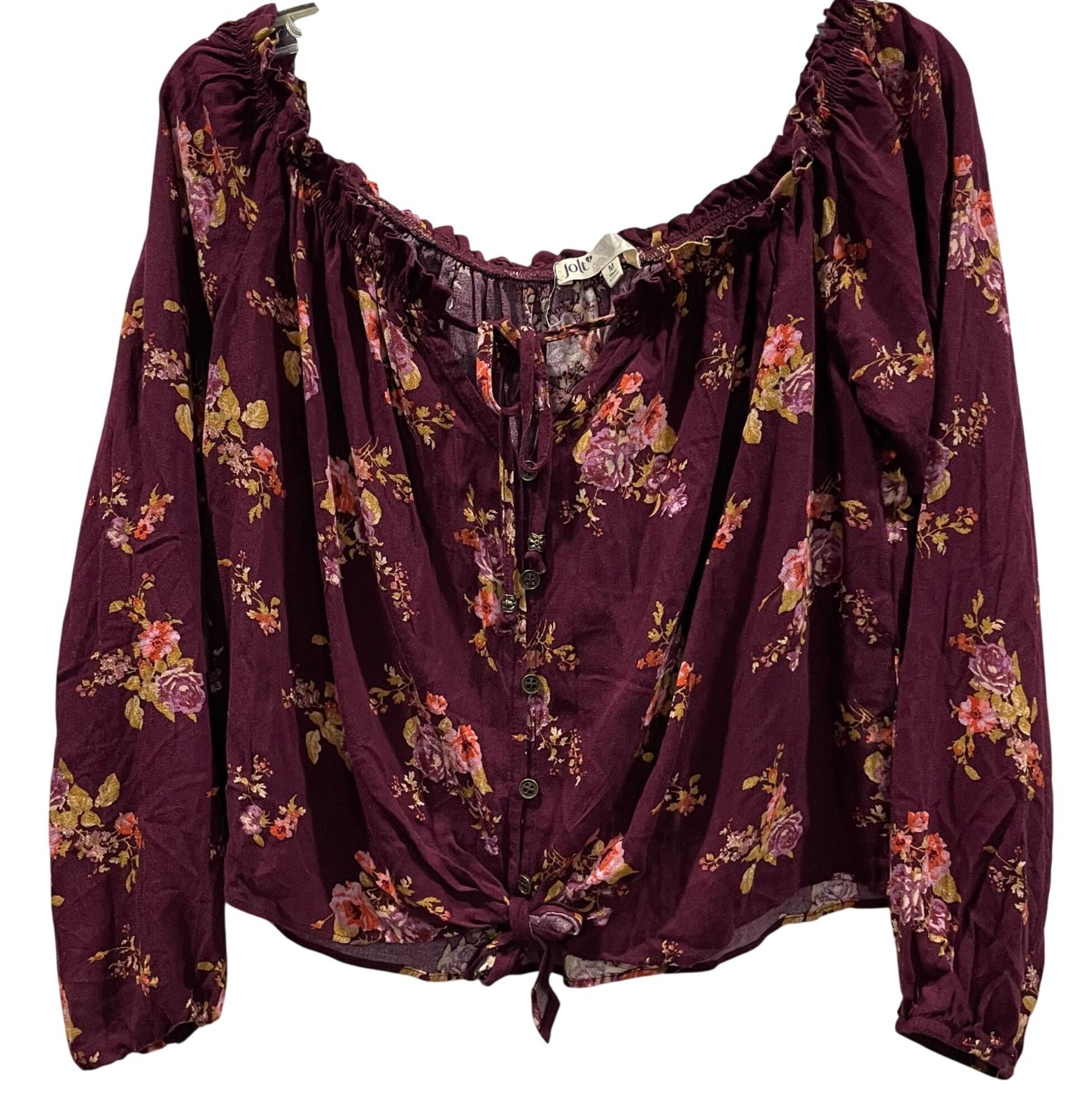 Jolt Floral Romantic Blouse M Purple Off Shoulder Peasant Colorful Indie Whimsy