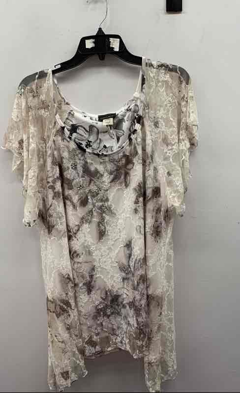 Brittany Black Women’s White Black Floral Lace 2-Piece Layered Top Size 2X