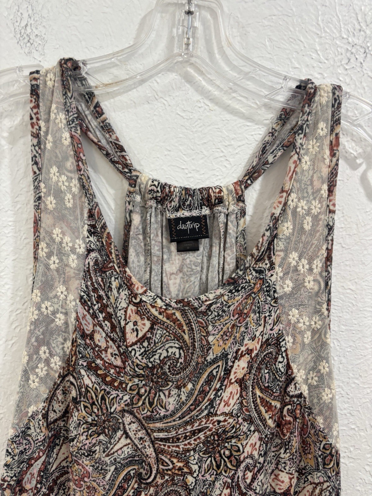 Daytrip The Buckle Print Lace Fringed Tank Top, Size M
