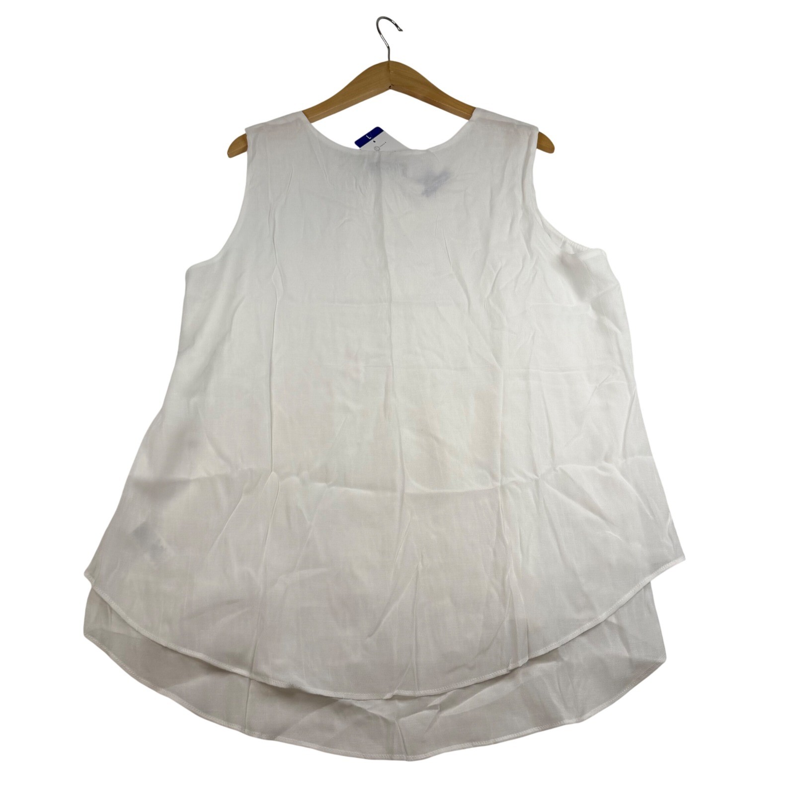 Cristina B Womens White Sleeveless Double Layered Hem Blouse Top Size L NWT