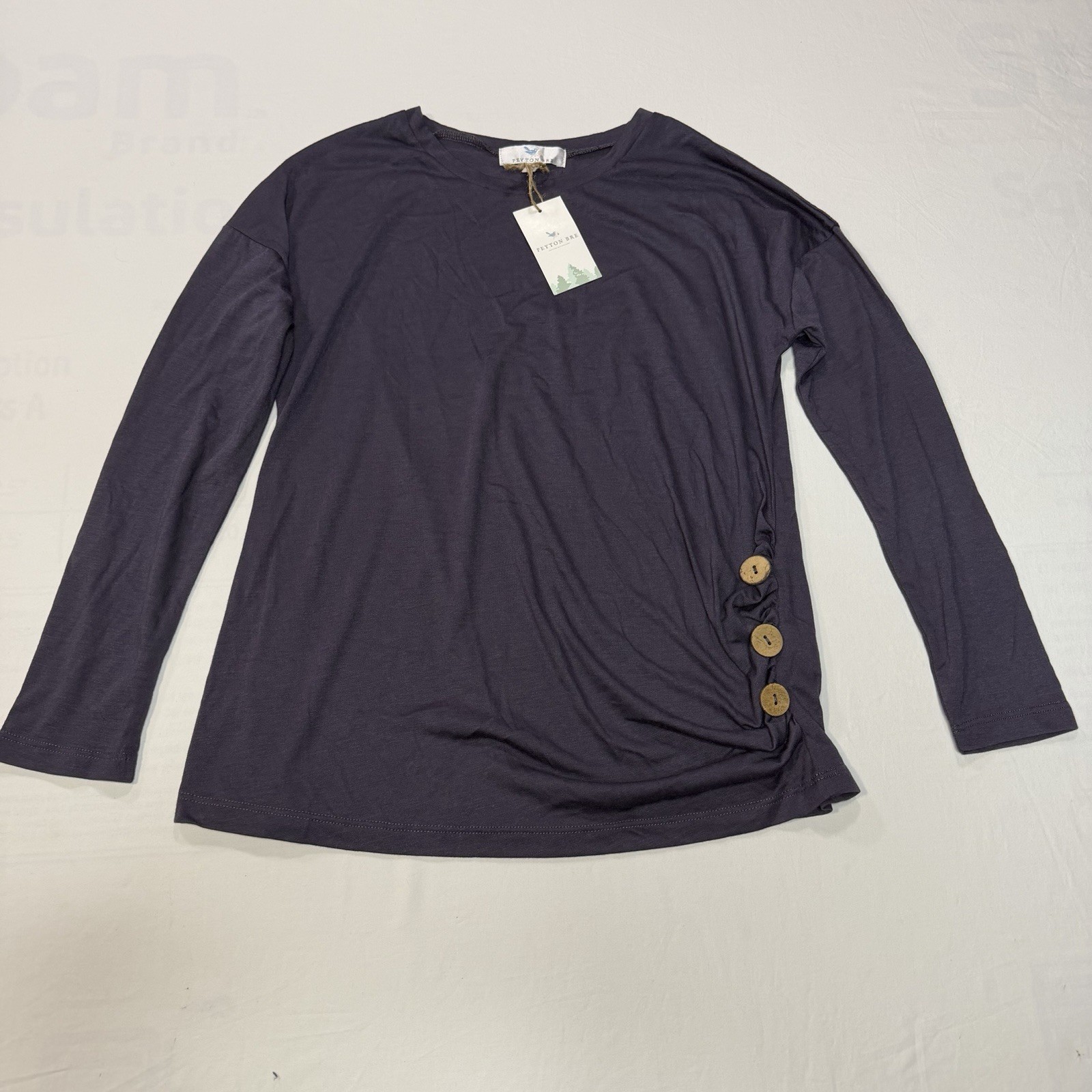 Peyton Bre Purple Long Sleeve Side Button Top Size 14 NWT