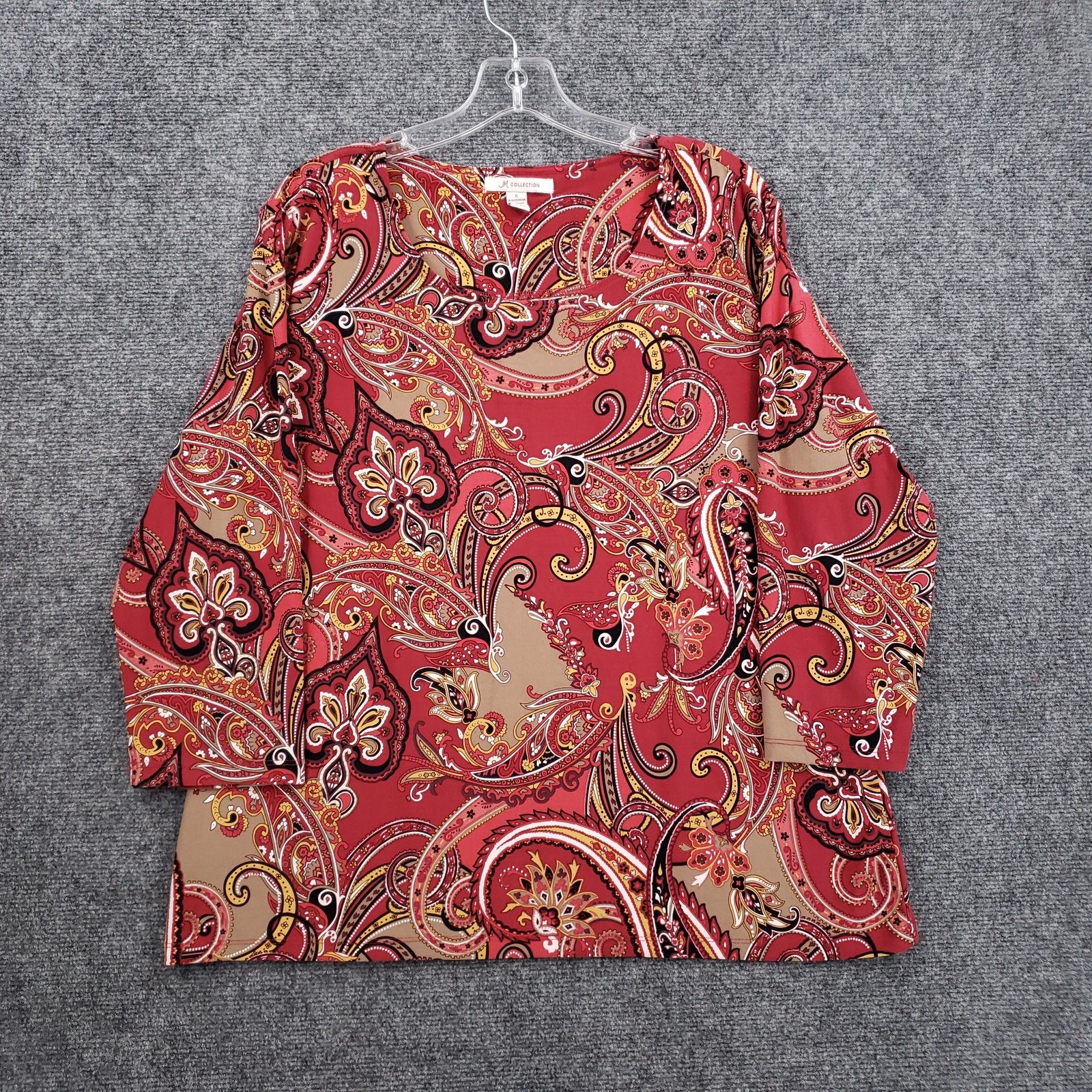 JM Collection Women’s XL Red Paisley Print 3/4 Sleeve Scoop Neck Blouse