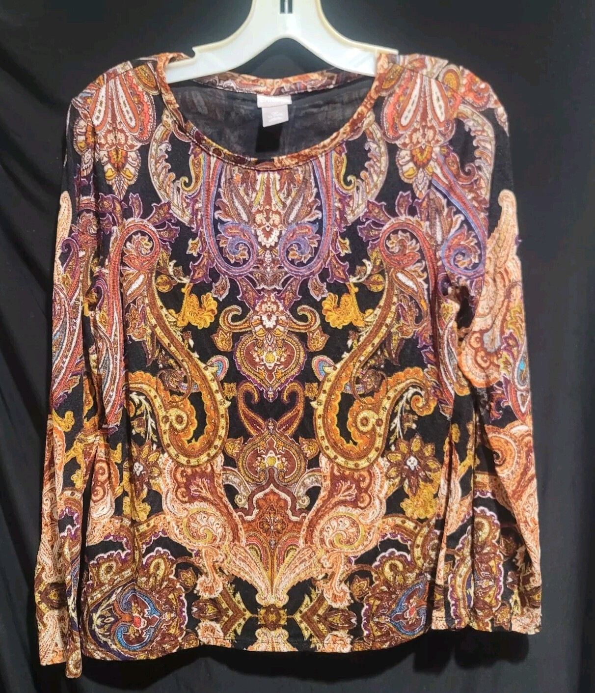 Chicos Size 0P Multicolor Paisley Pullover Top Long Sleeve