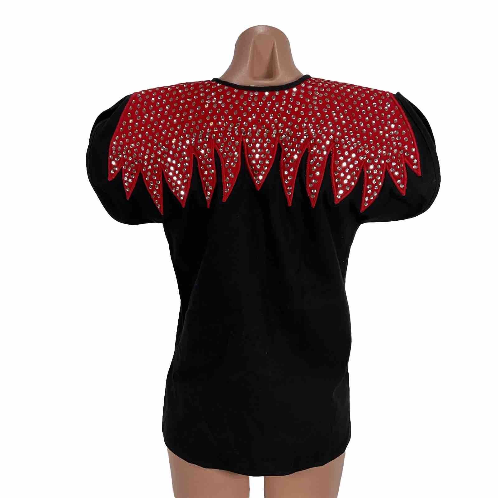 Vintage Tipicano Sequin Applique Pullover Puffy Sleeve Shoulder Pad Shirt sz S
