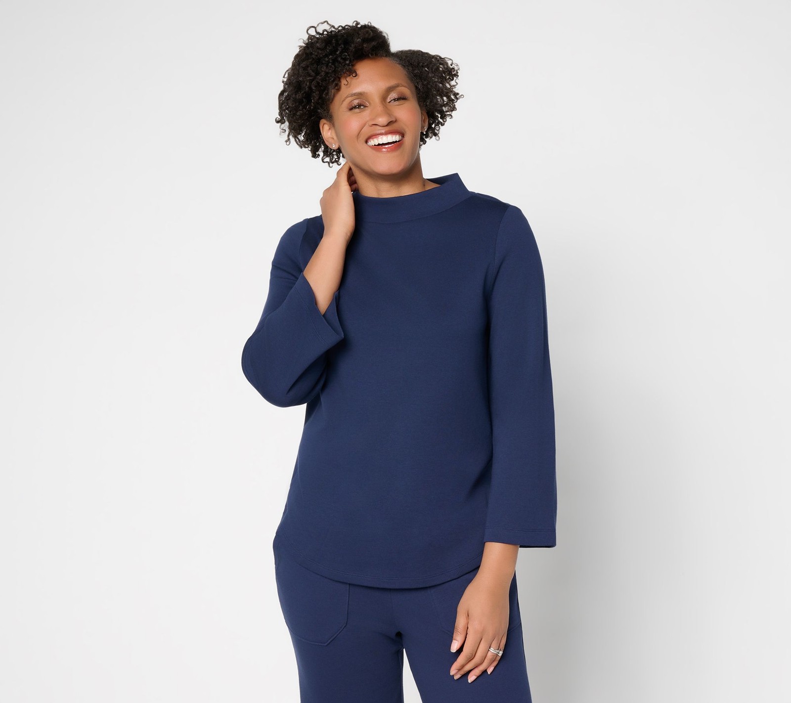 Martha Stewart Signature Regular Skylands Knit Bracelet Sleeve Top Maritime Blue
