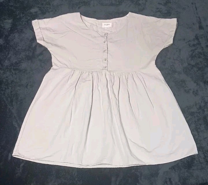 Everly Linen Blend Babydoll Swing Tunic Blouse M Beige Coastal Lagenlook Boho