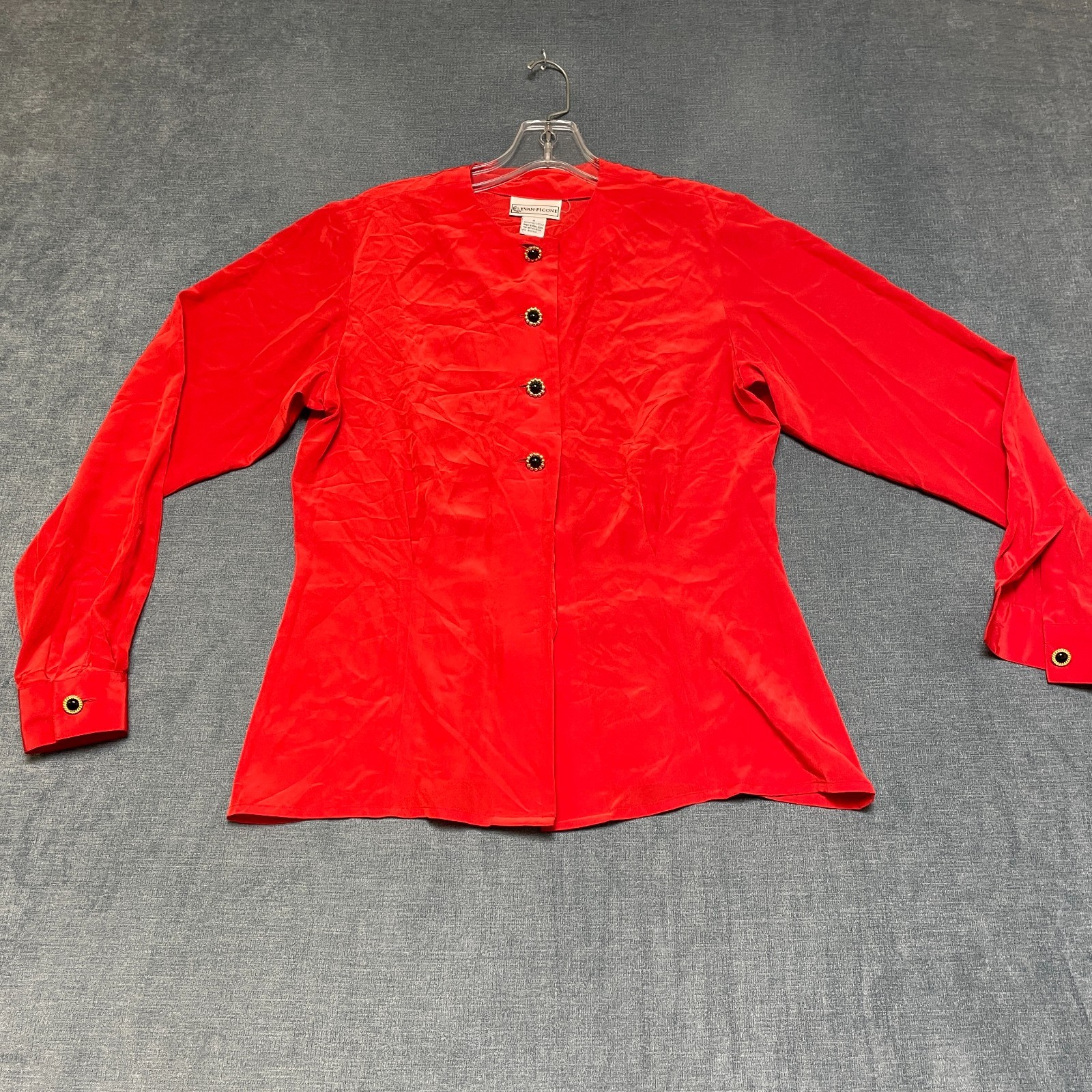 Evan Picone Blouse Top Womens 6 Red Regular Fit Button Front Outdoor Round Neck