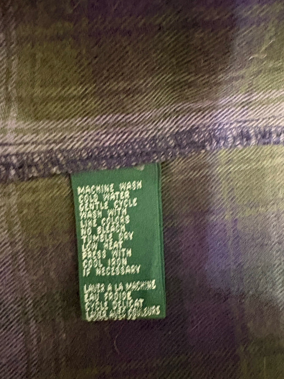 Vintage 90s Lauren Ralph Lauren Green Purple Plaid Flannel Zip Front Shirt M