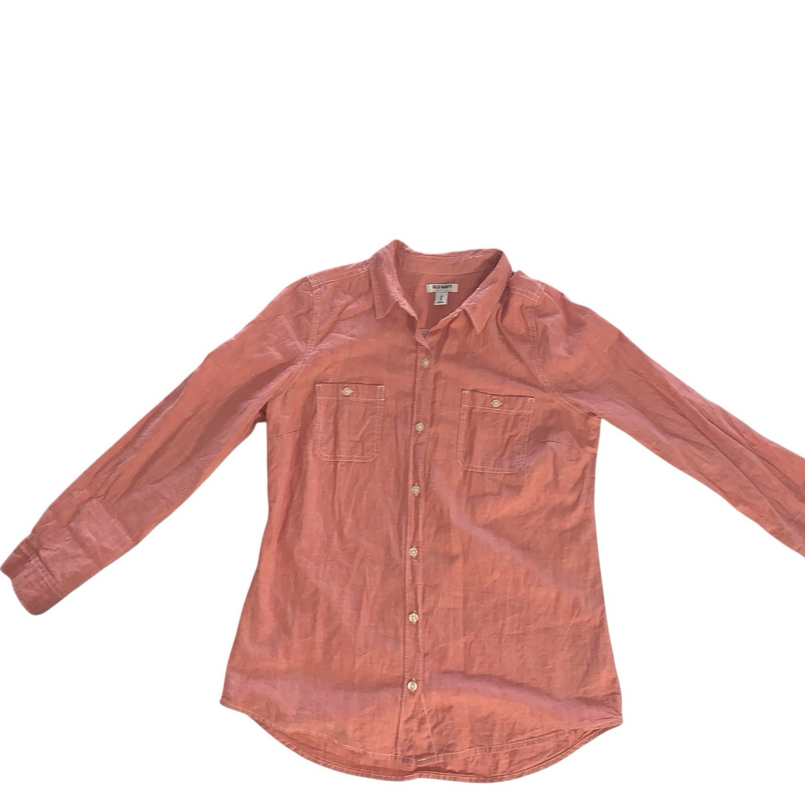 Old Navy Women’s Coral Chambray Button Down Shirt Long Sleeve Pockets Sz M