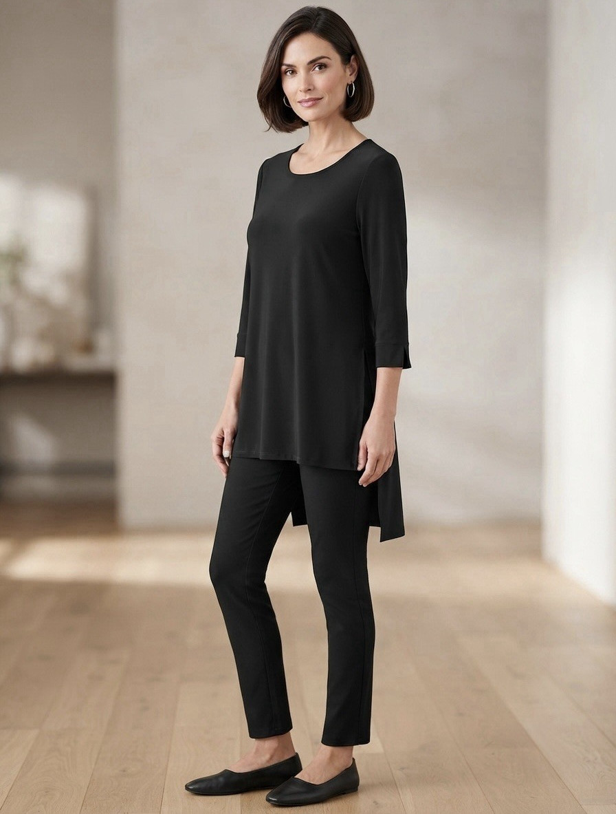 Frank Lyman Black High-Low Tunic Top – Size 8 – Side Slit Hem – Made in Canada
