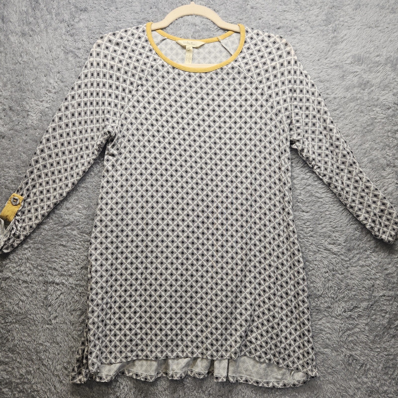 Matilda Jane Womens Gray Pattered Shirt Tunic 3/4 Sleeve Stretchy Casual Comfort